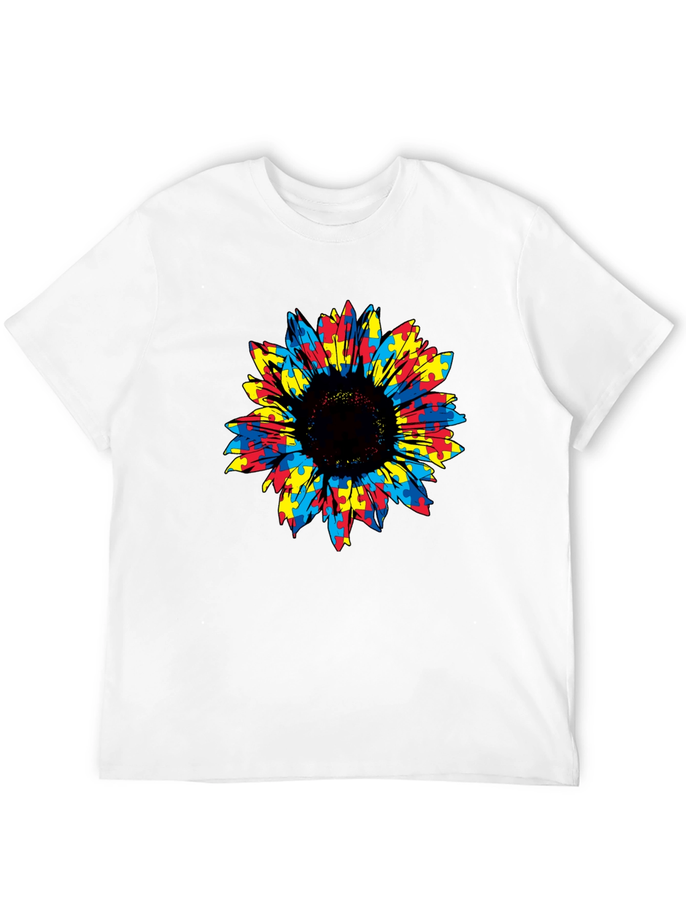 Autism Awareness Sunflower Puzzle Piece Graphic Tee