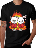 Fiery Friends Graphic Tee - Cat & Rabbit
