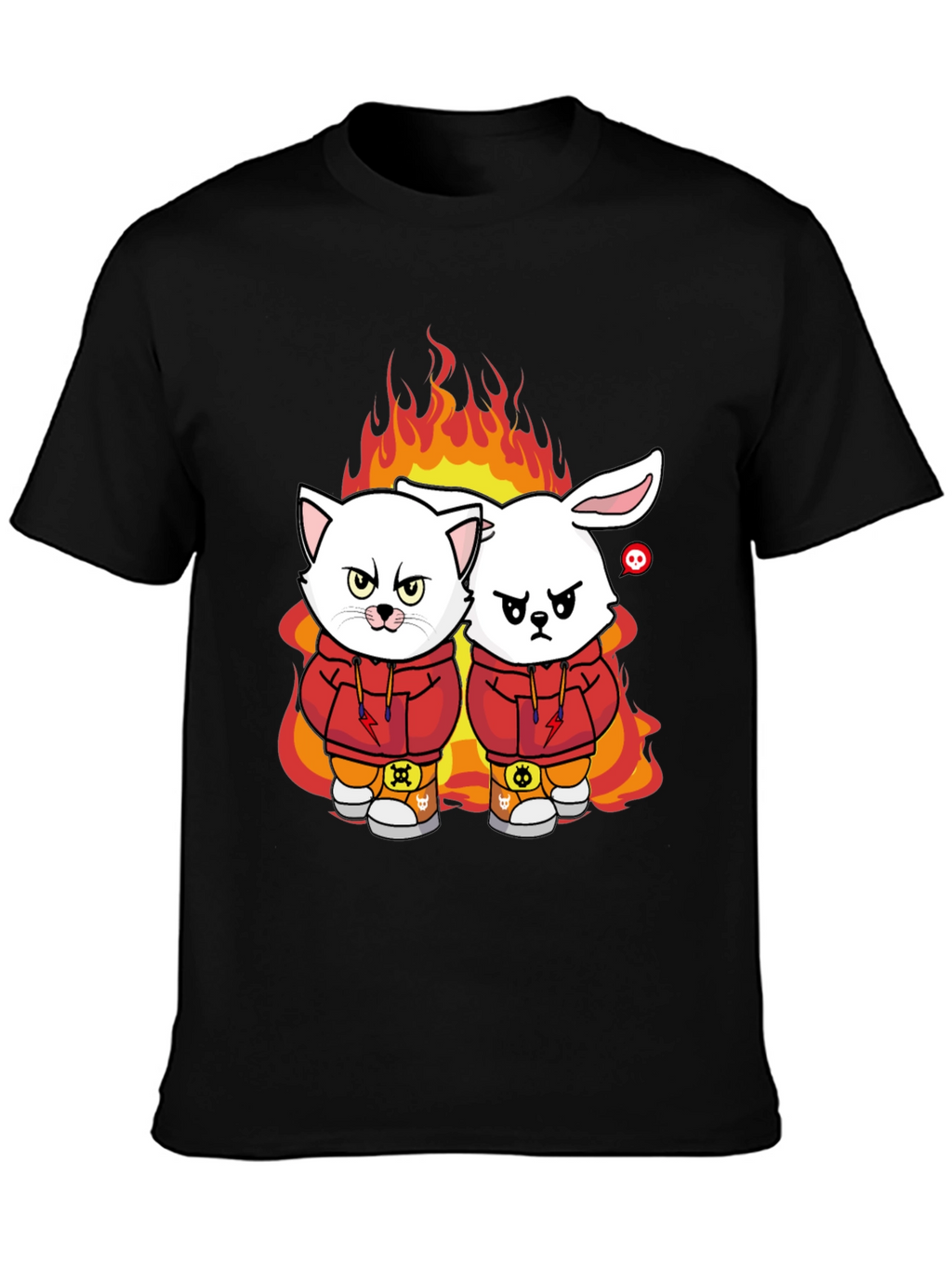 Fiery Friends Graphic Tee - Cat & Rabbit