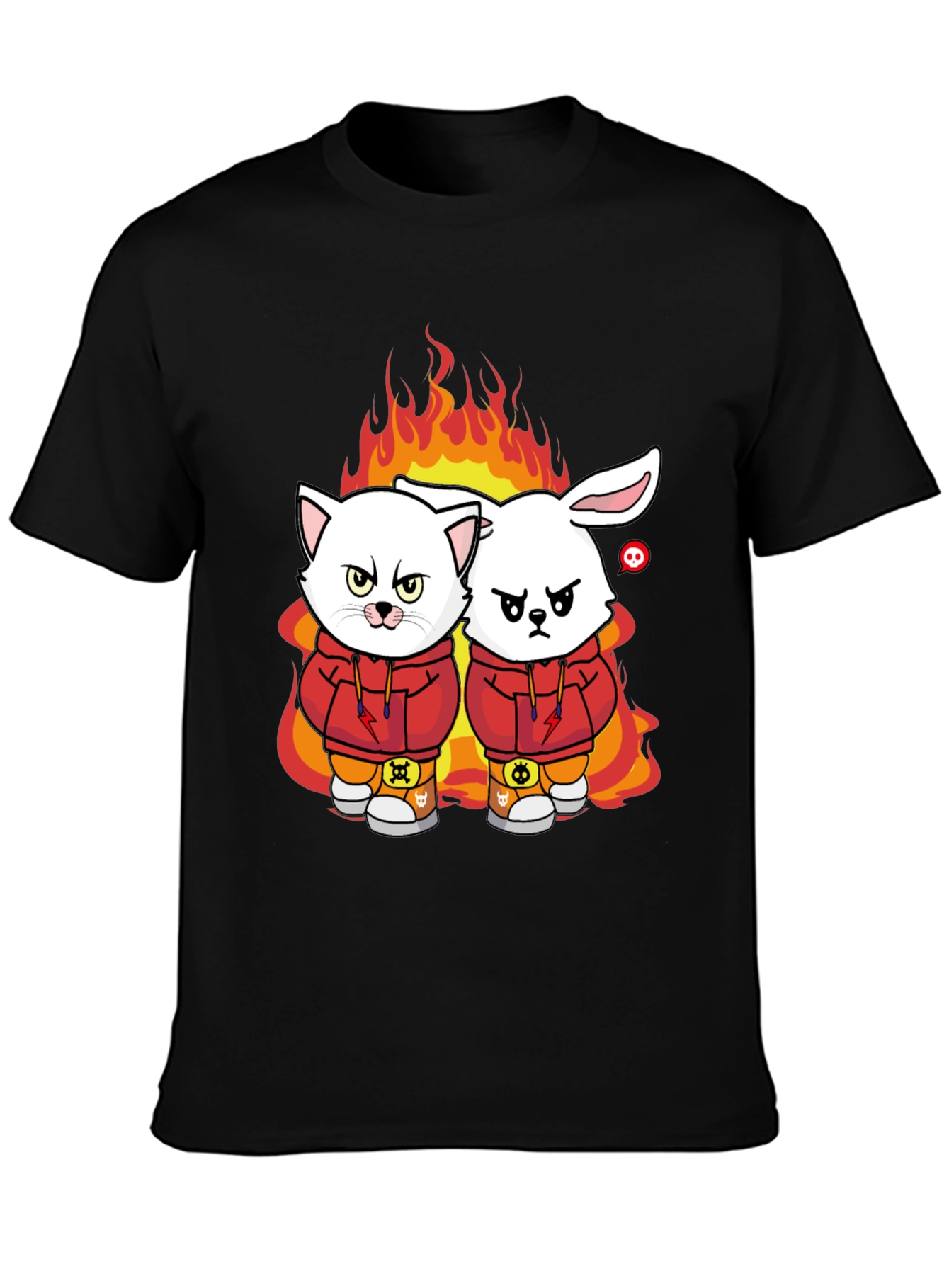 Fiery Friends Graphic Tee - Cat & Rabbit