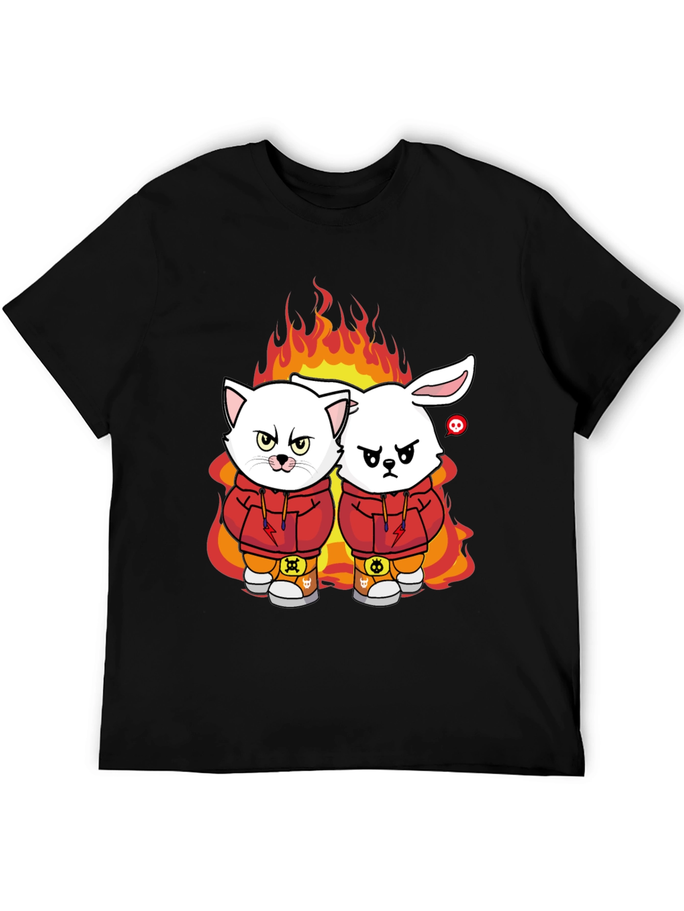 Fiery Friends Graphic Tee - Cat & Rabbit