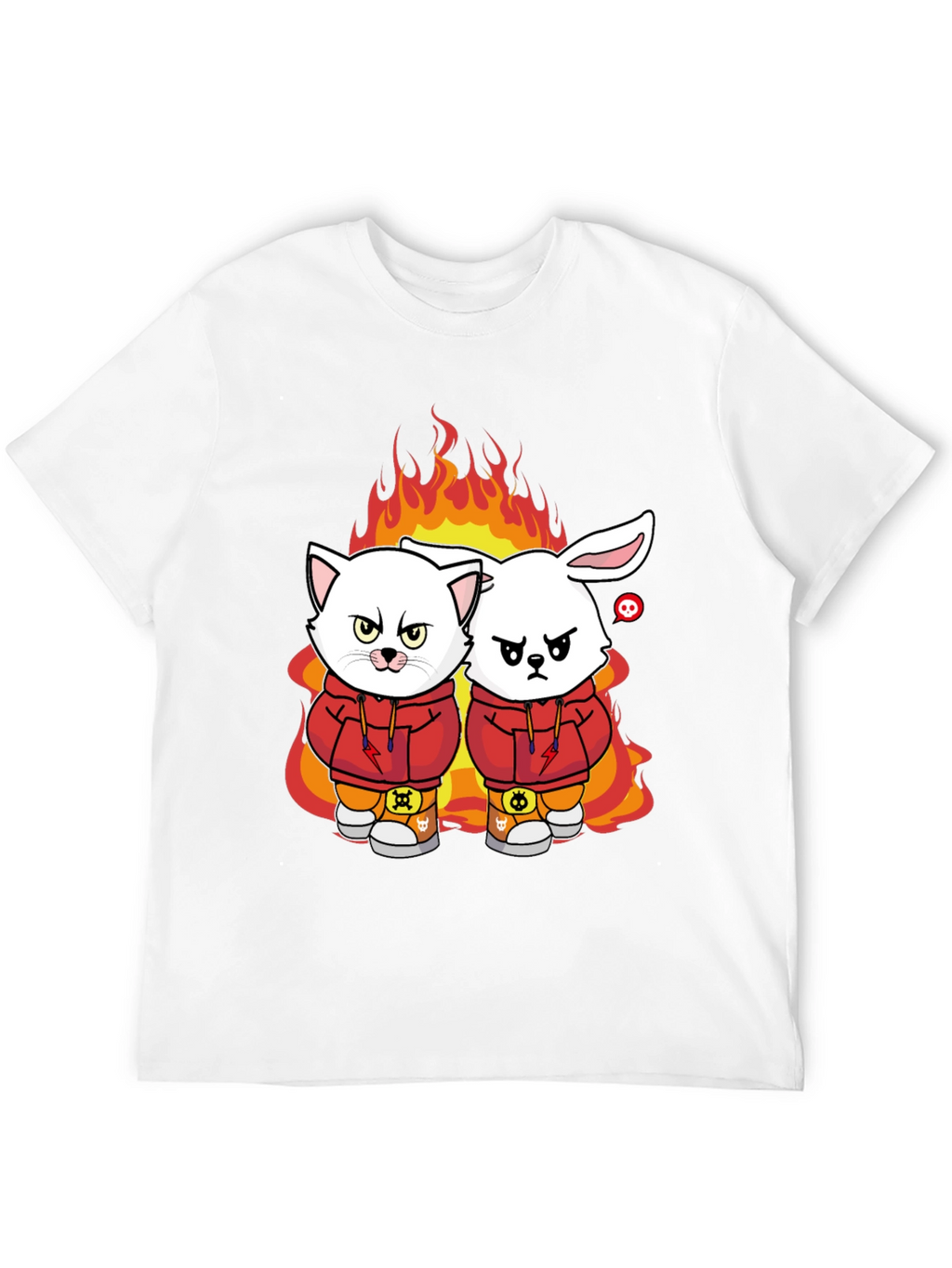 Fiery Friends Graphic Tee - Cat & Rabbit
