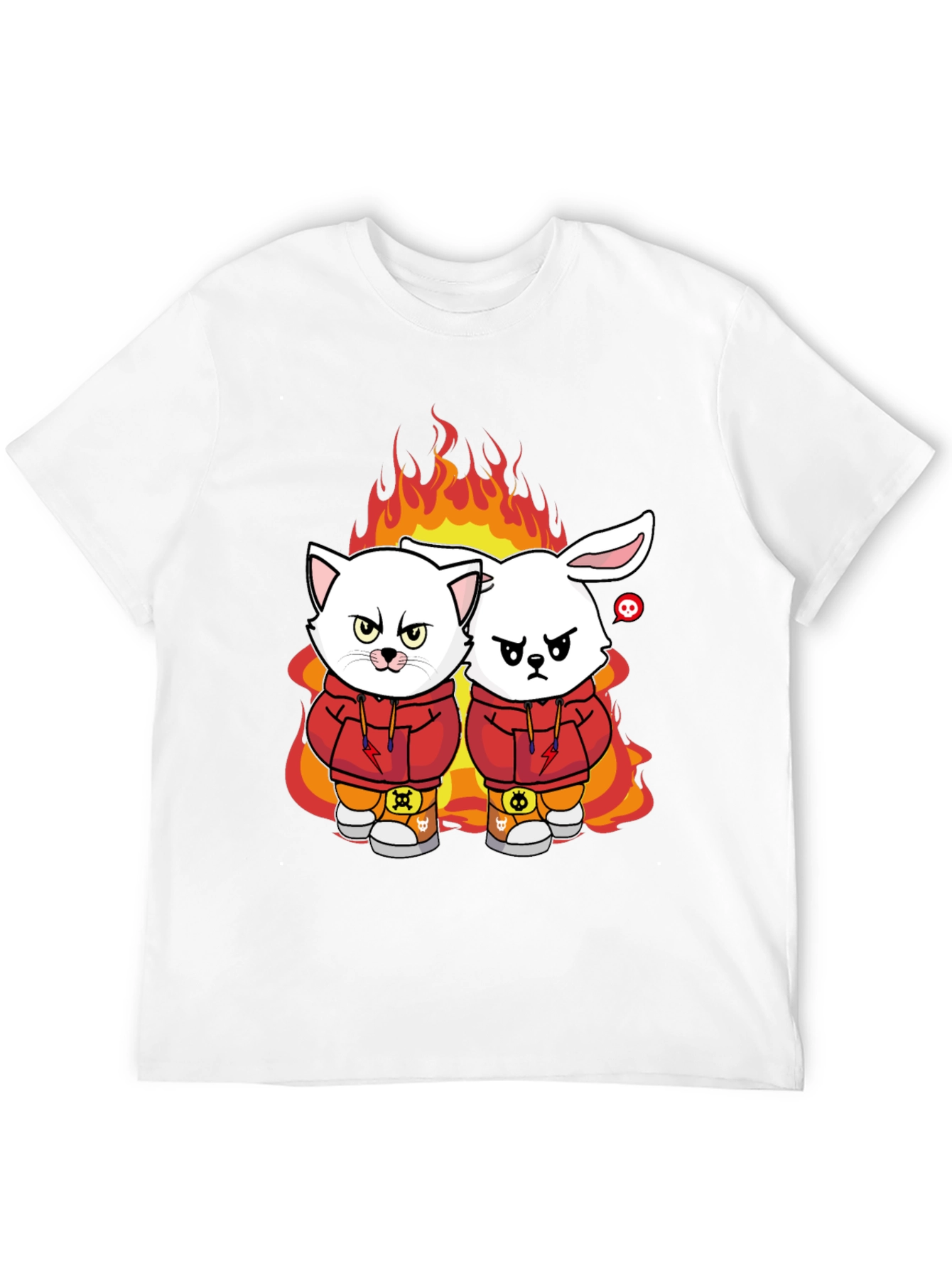 Fiery Friends Graphic Tee - Cat & Rabbit