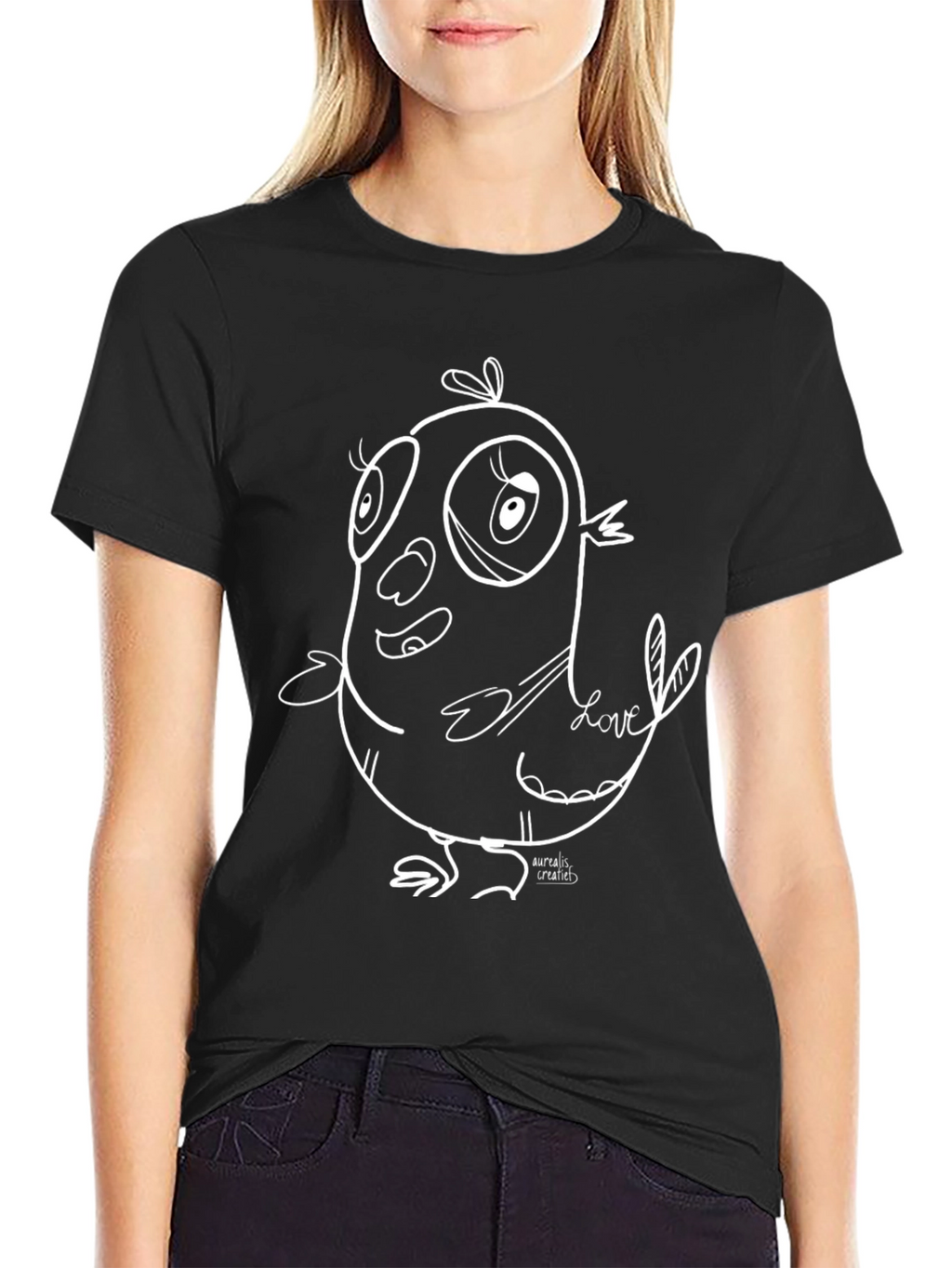 Cartoon Bird Graphic Tee - Black T-Shirt