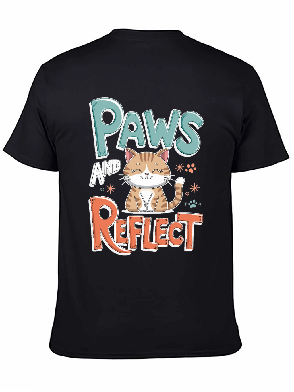 Paws and Reflect Cat Graphic Black T-Shirt