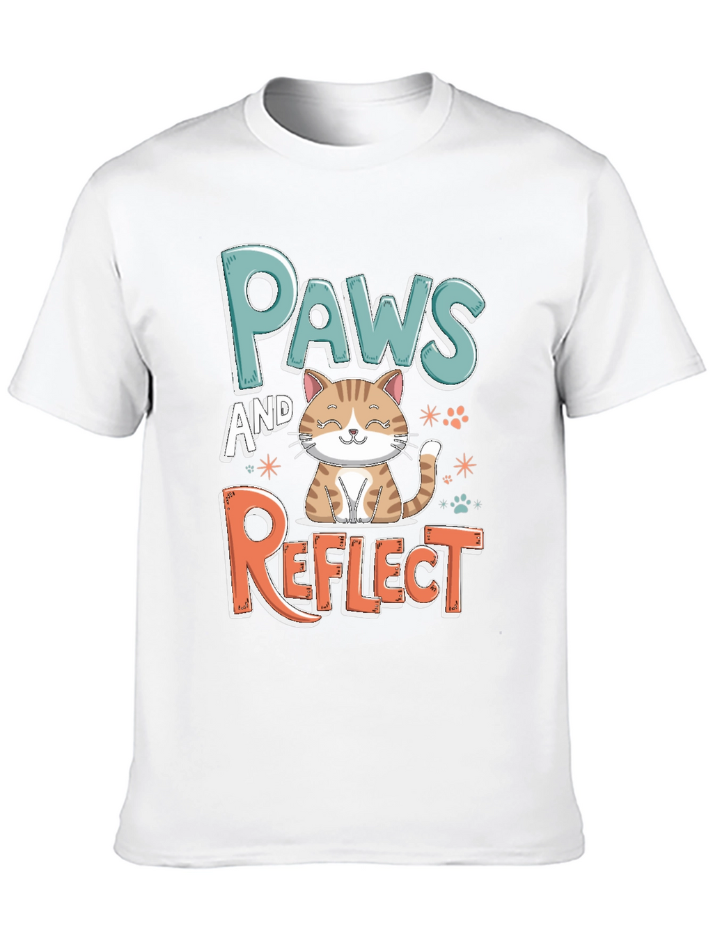 Paws and Reflect Cat Graphic Black T-Shirt