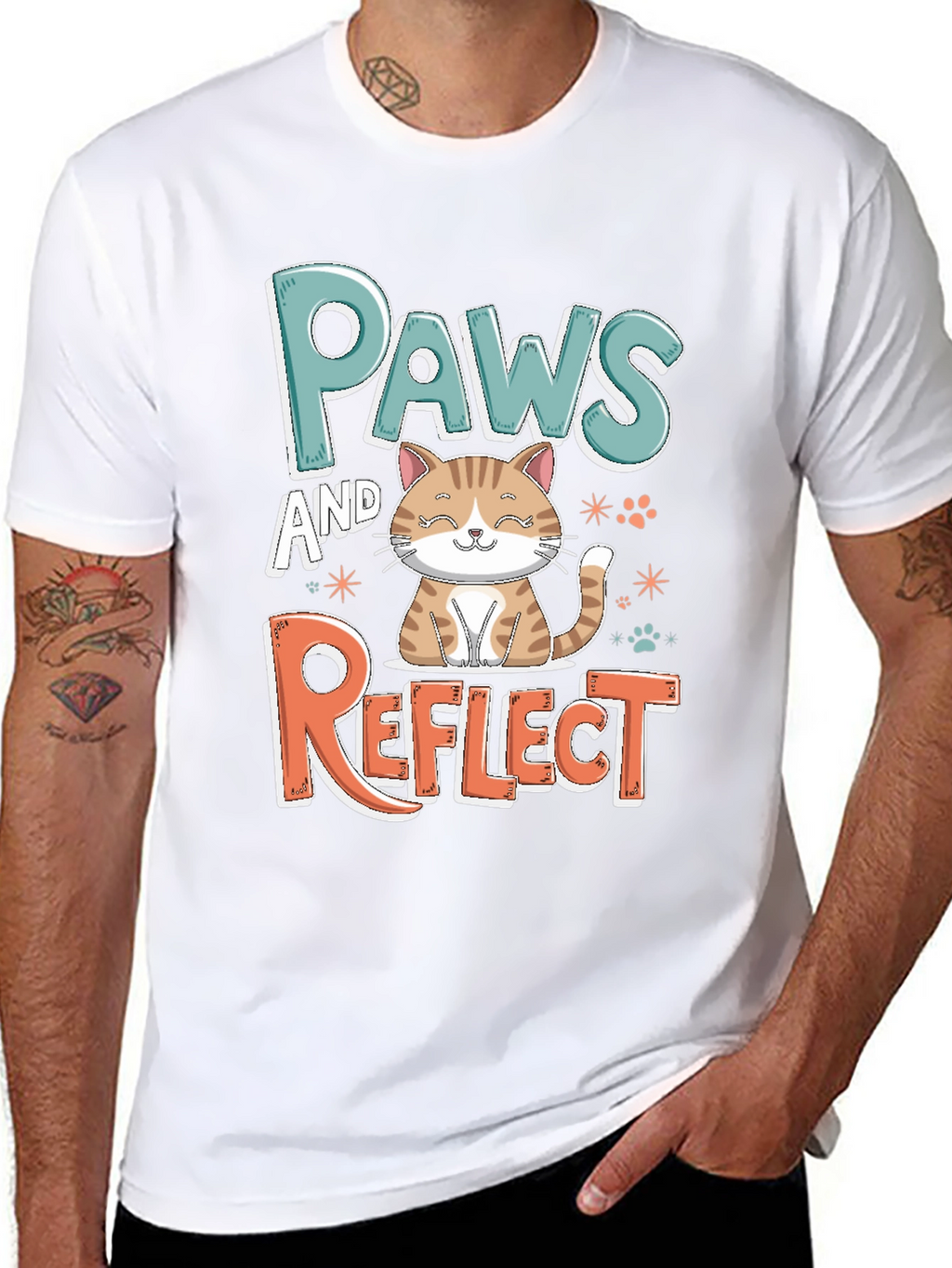 Paws and Reflect Cat Graphic Black T-Shirt