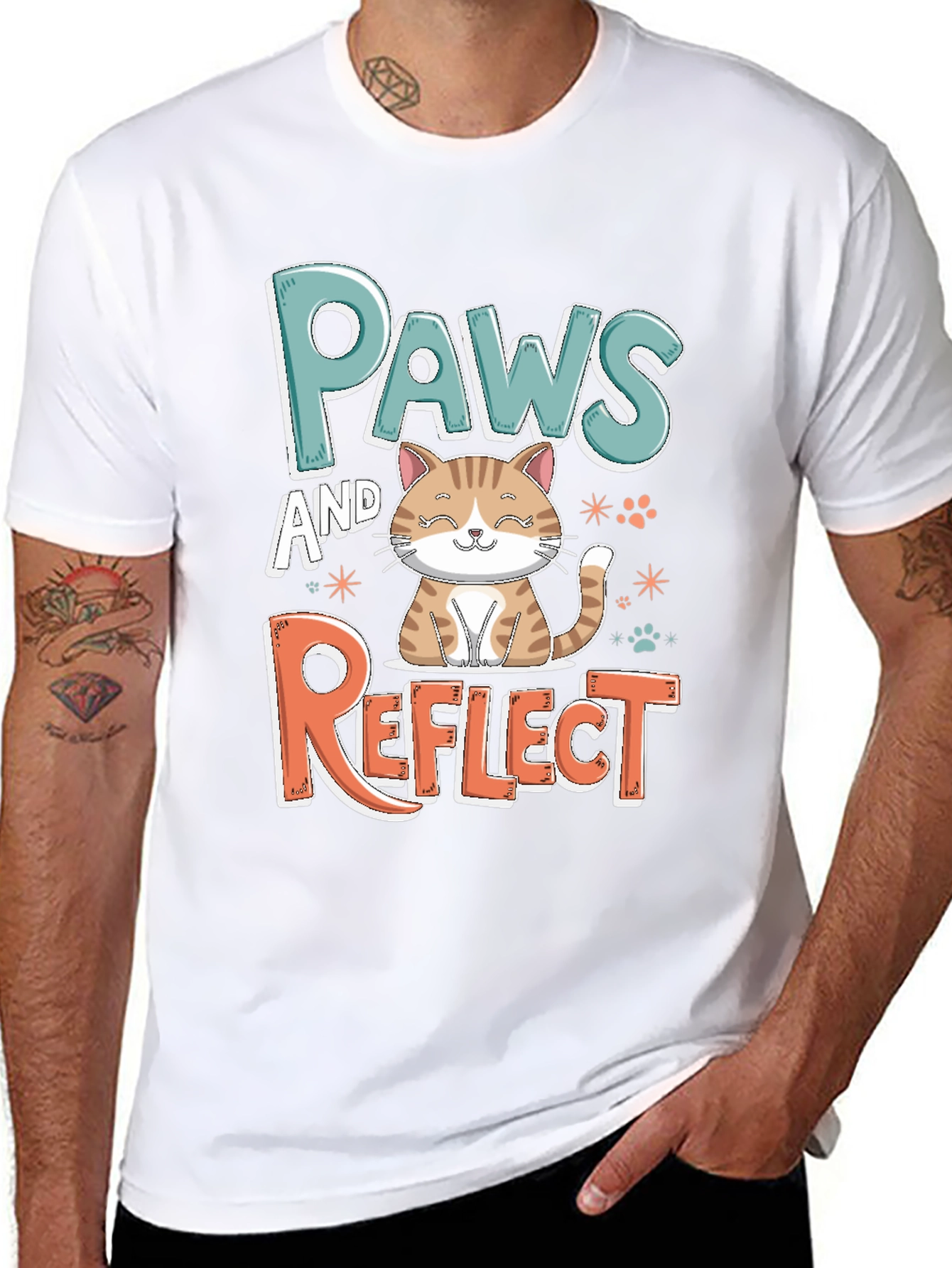 Paws and Reflect Cat Graphic Black T-Shirt