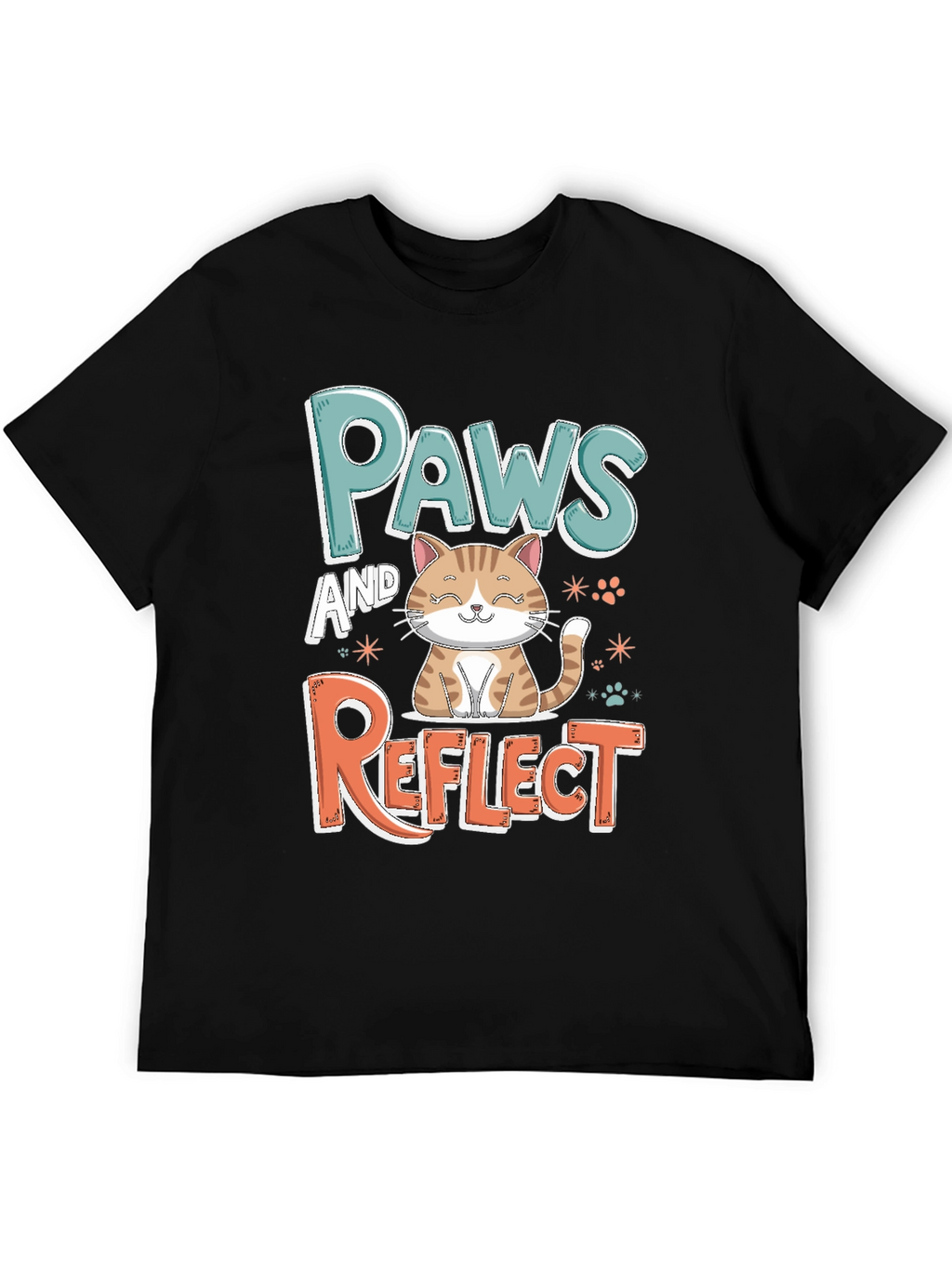Paws and Reflect Cat Graphic Black T-Shirt