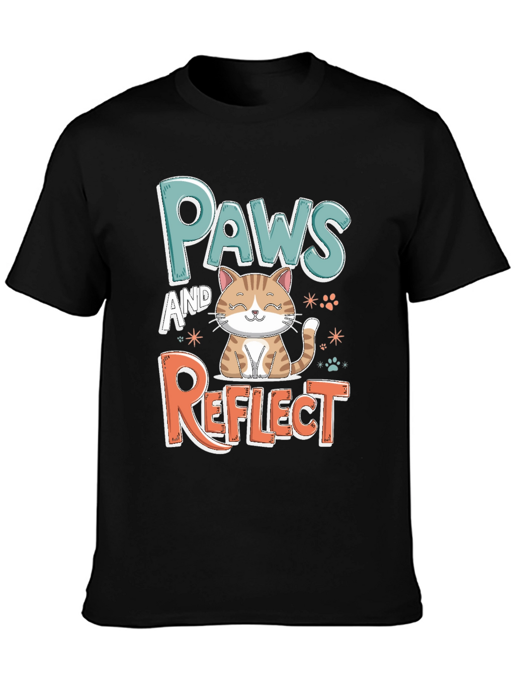 Paws and Reflect Cat Graphic Black T-Shirt