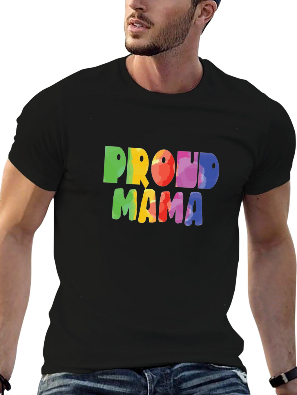 Proud Mama Rainbow Graphic Tee - Black