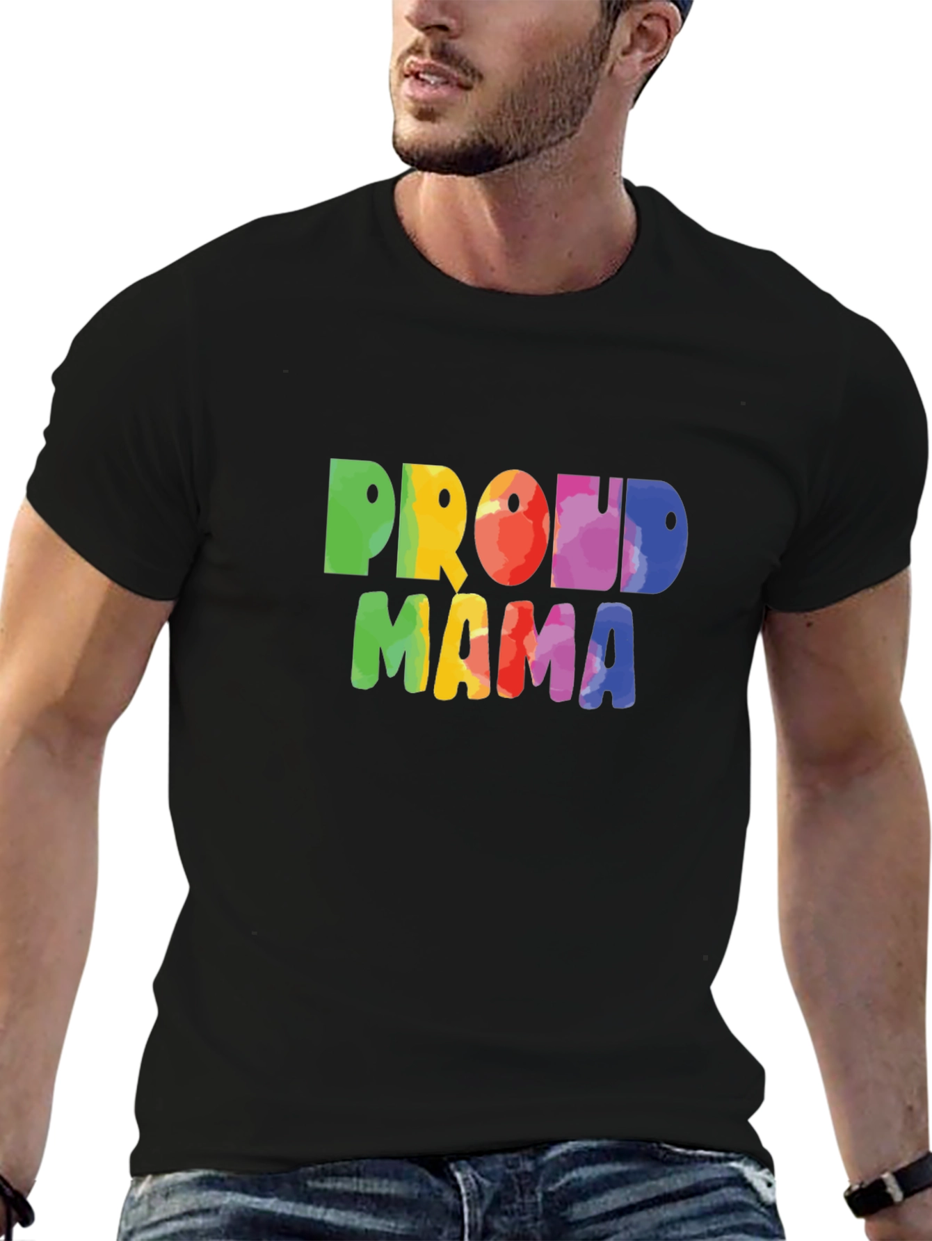 Proud Mama Rainbow Graphic Tee - Black