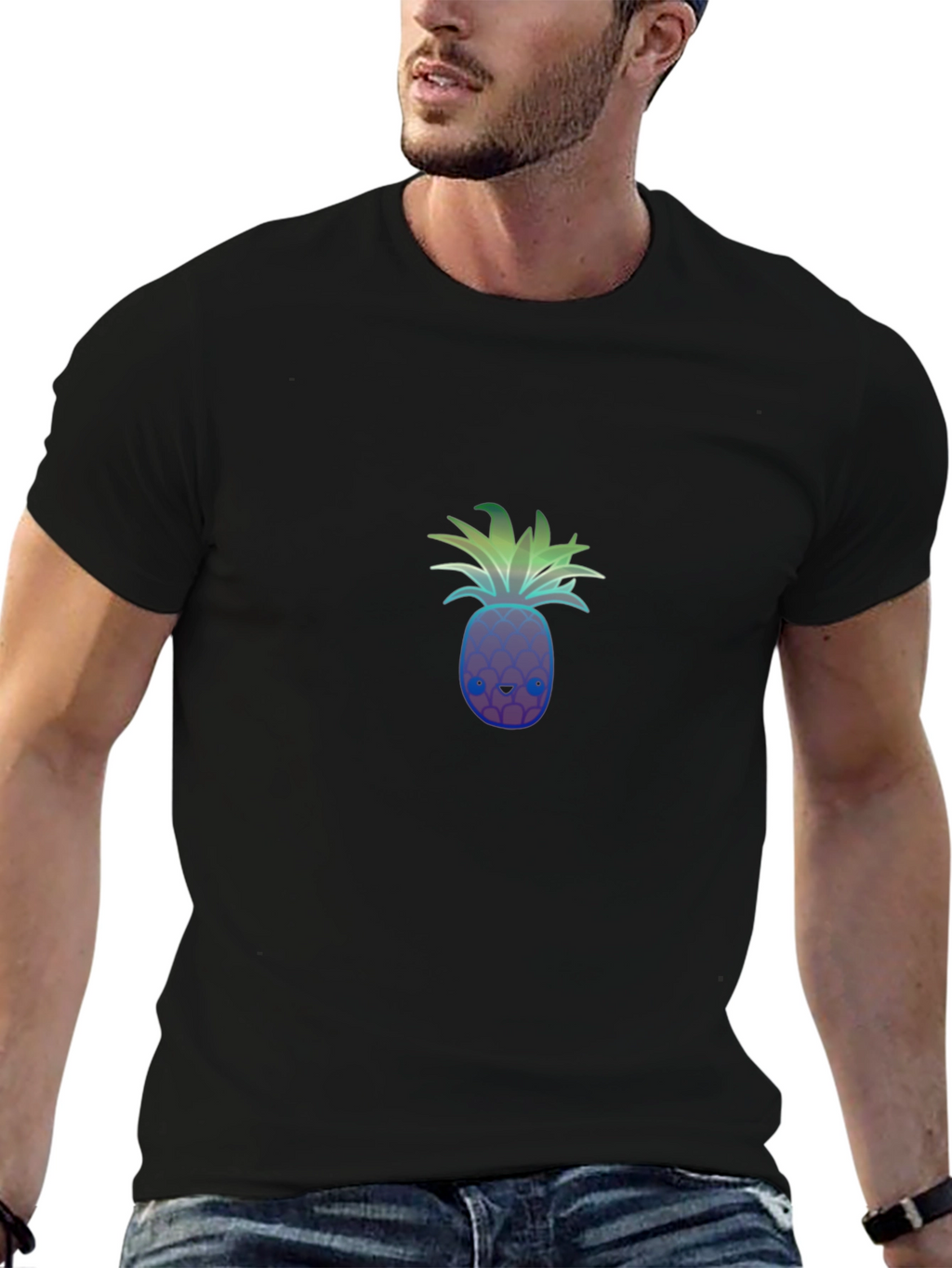 Mens Black T-Shirt with Pineapple Graphic