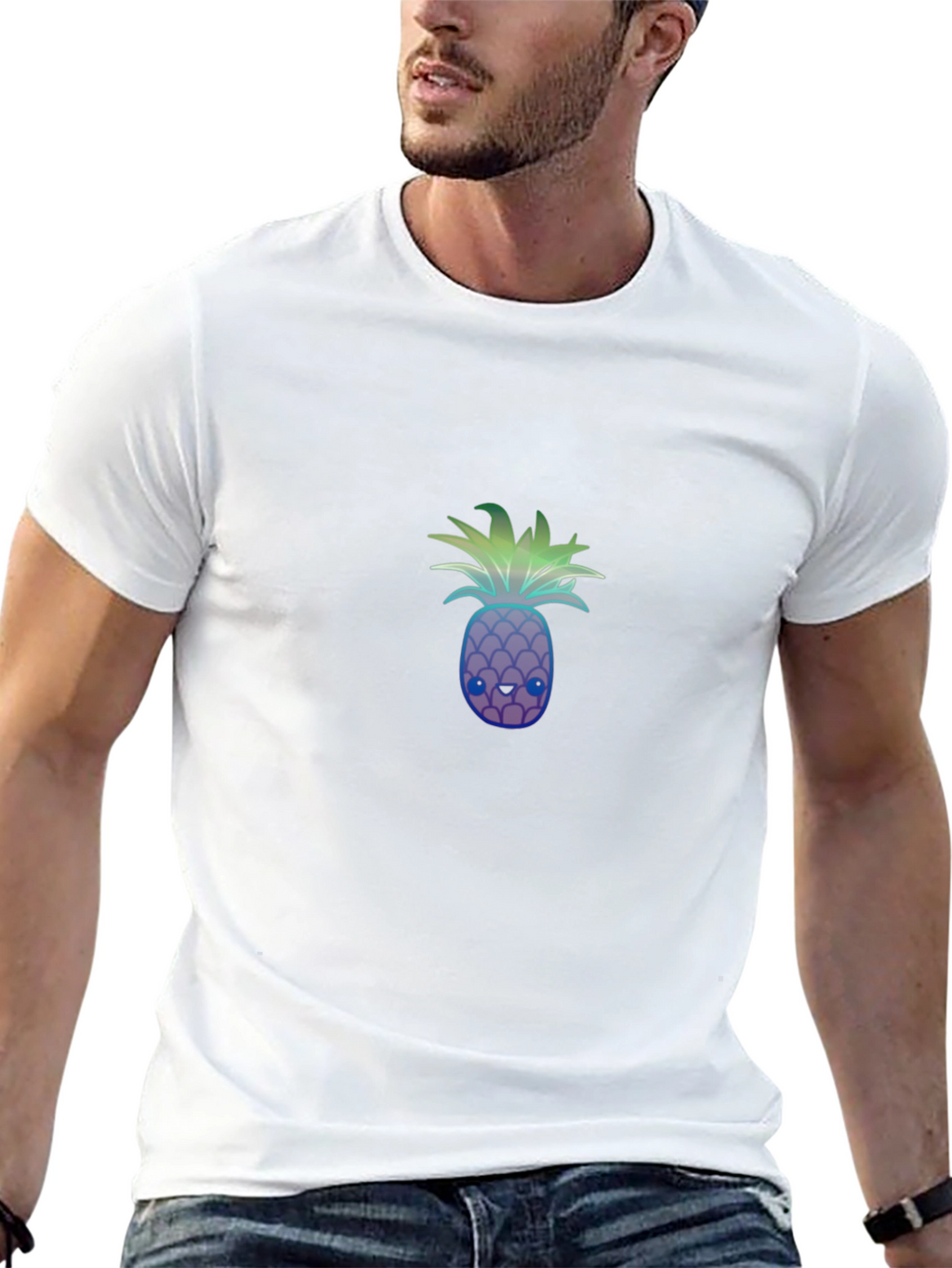 Mens Black T-Shirt with Pineapple Graphic