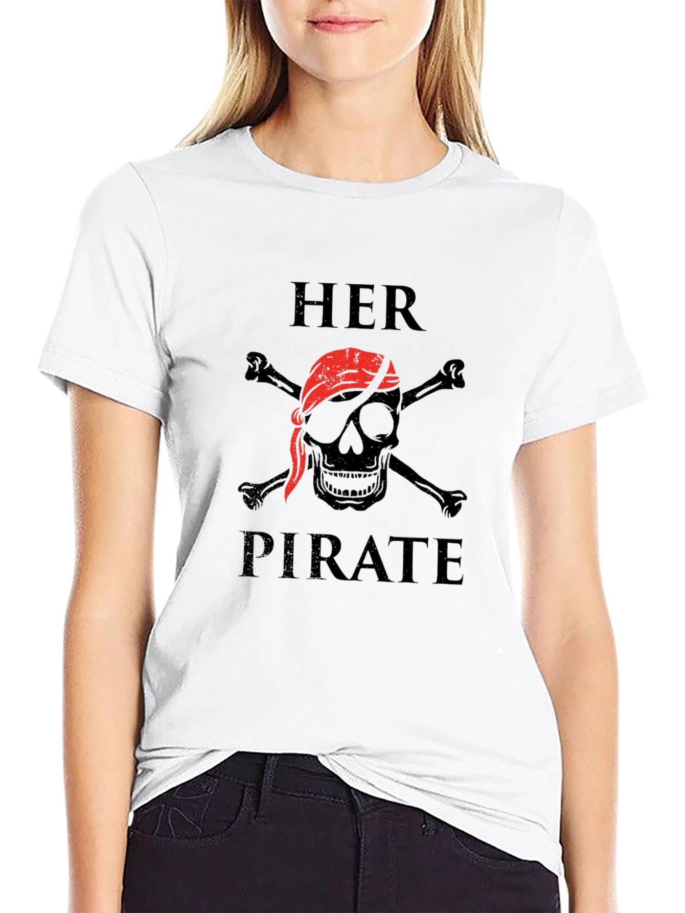 Her Pirate Black Graphic T-Shirt - Skull & Crossbones