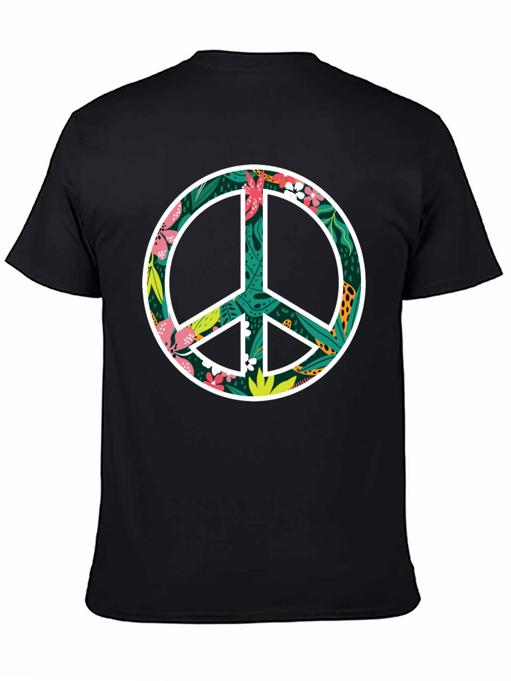 Floral Peace Sign Graphic Black T-Shirt