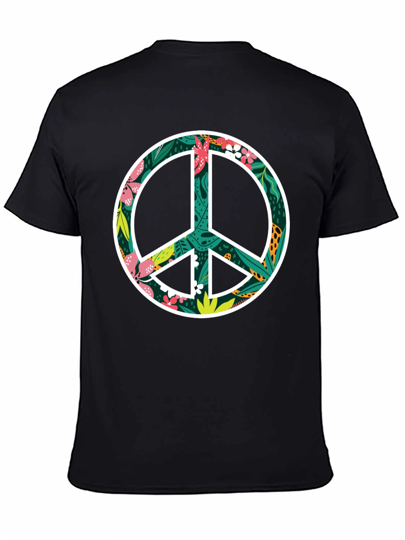 Floral Peace Sign Graphic Black T-Shirt