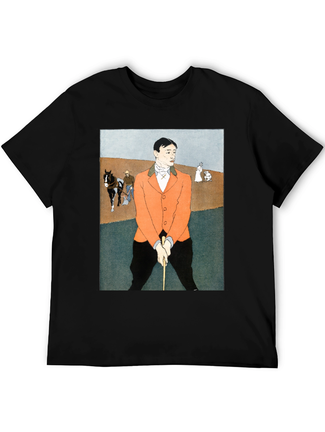 Man Golfing Print T-Shirt - Vintage Art Tee