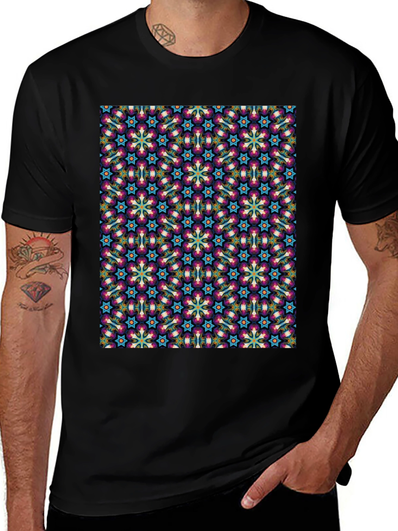Patterned Graphic Tee - Stylish Black T-Shirt