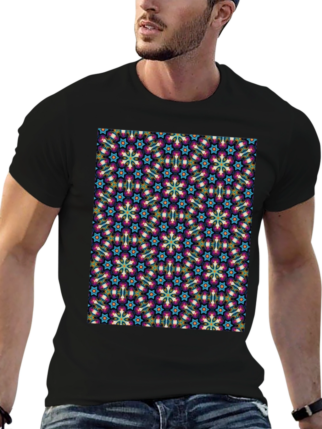 Patterned Graphic Tee - Stylish Black T-Shirt