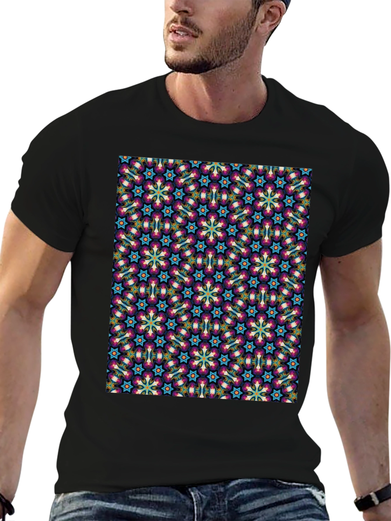 Patterned Graphic Tee - Stylish Black T-Shirt