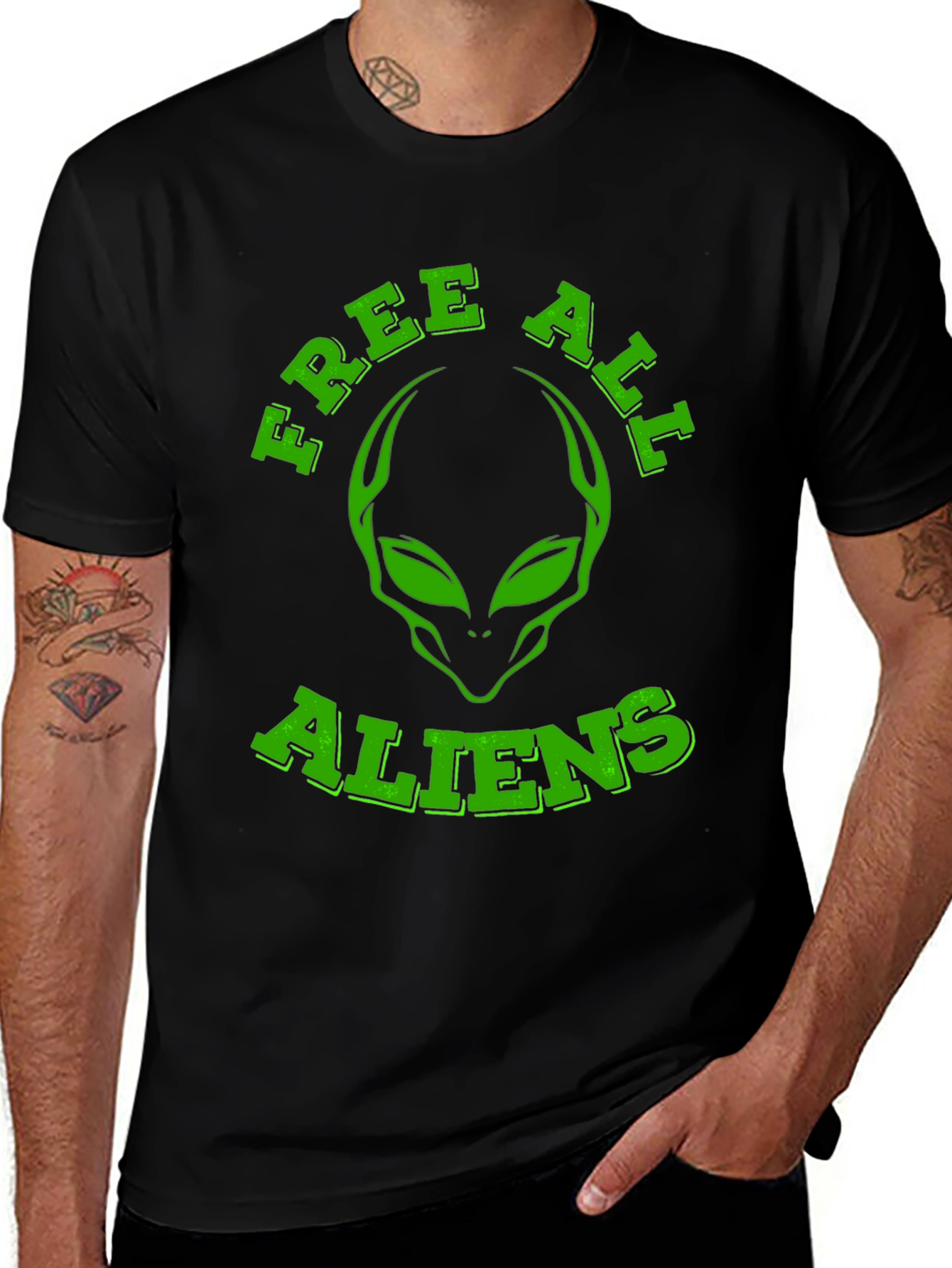 Free All Aliens Graphic Tee - Black Cotton T-Shirt
