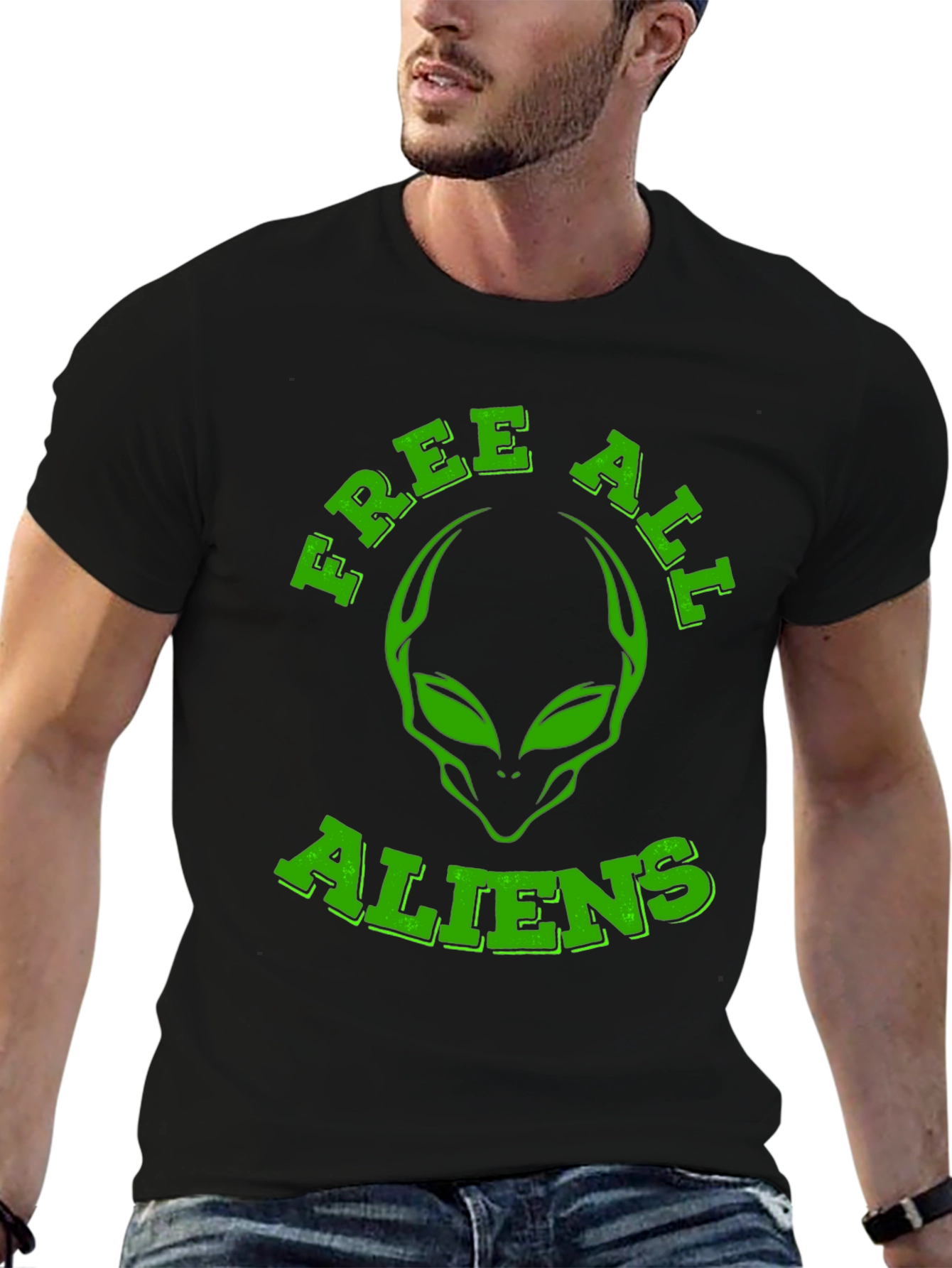 Free All Aliens Graphic Tee - Black Cotton T-Shirt