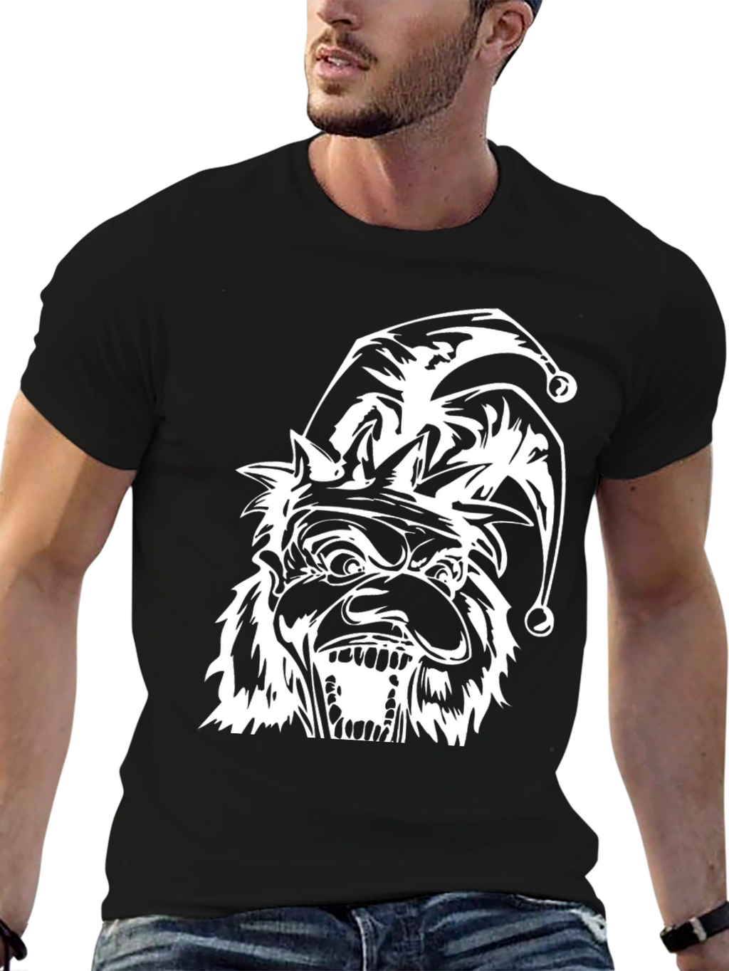Mens Black T-Shirt with Jester Graphic