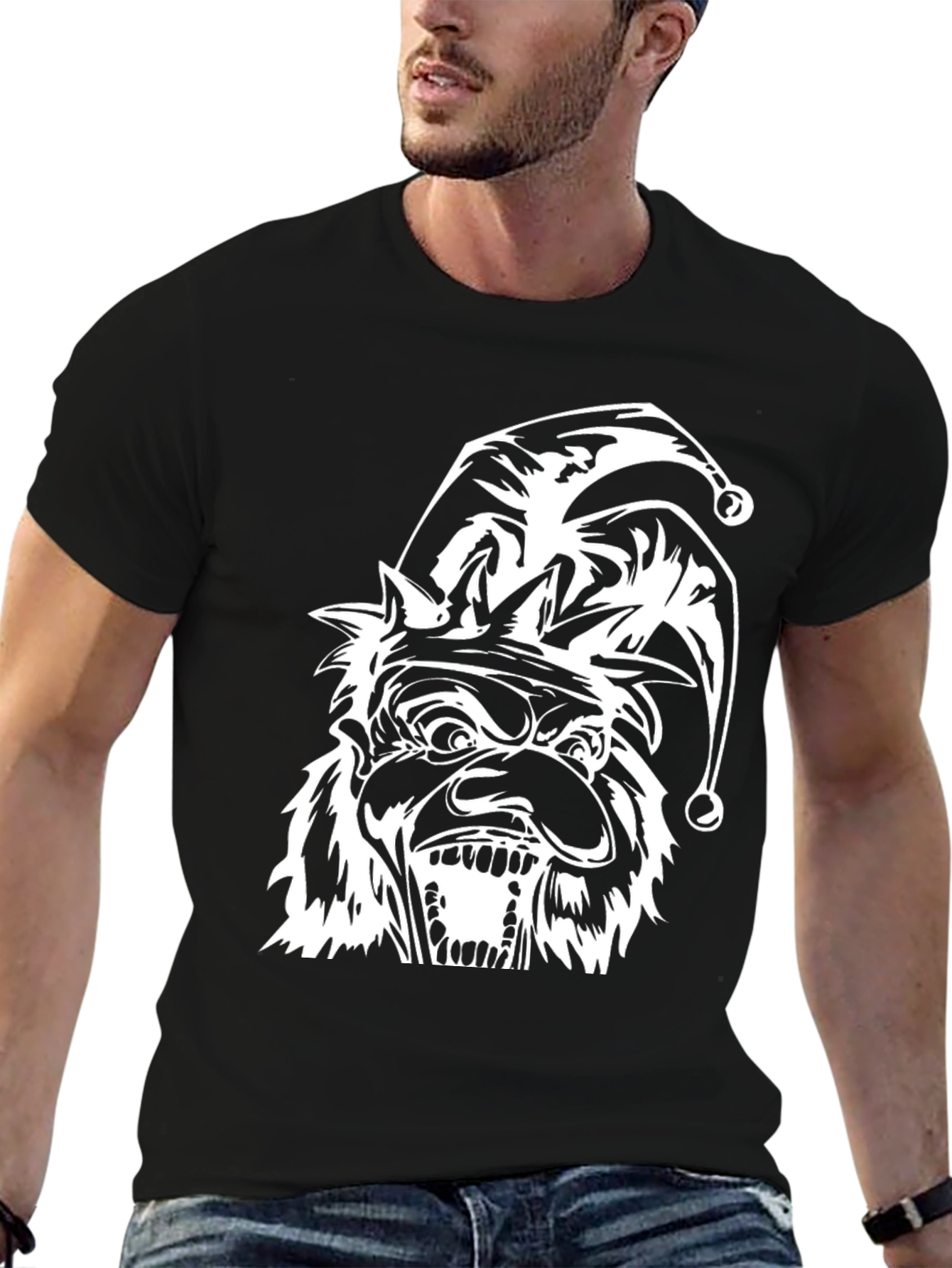 Mens Black T-Shirt with Jester Graphic