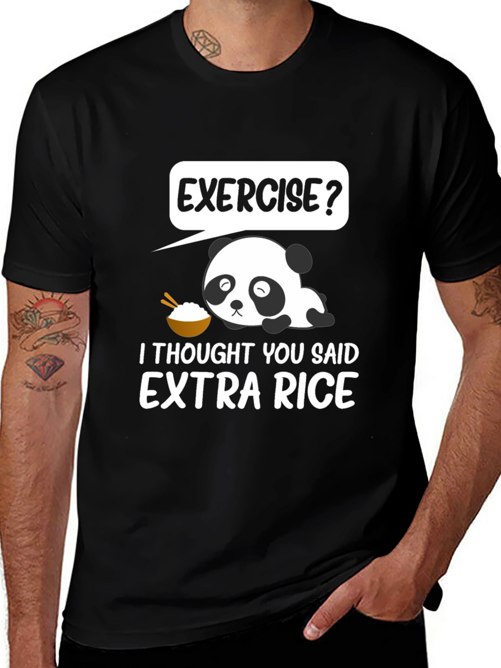 Exercise? Extra Rice Panda Graphic T-Shirt