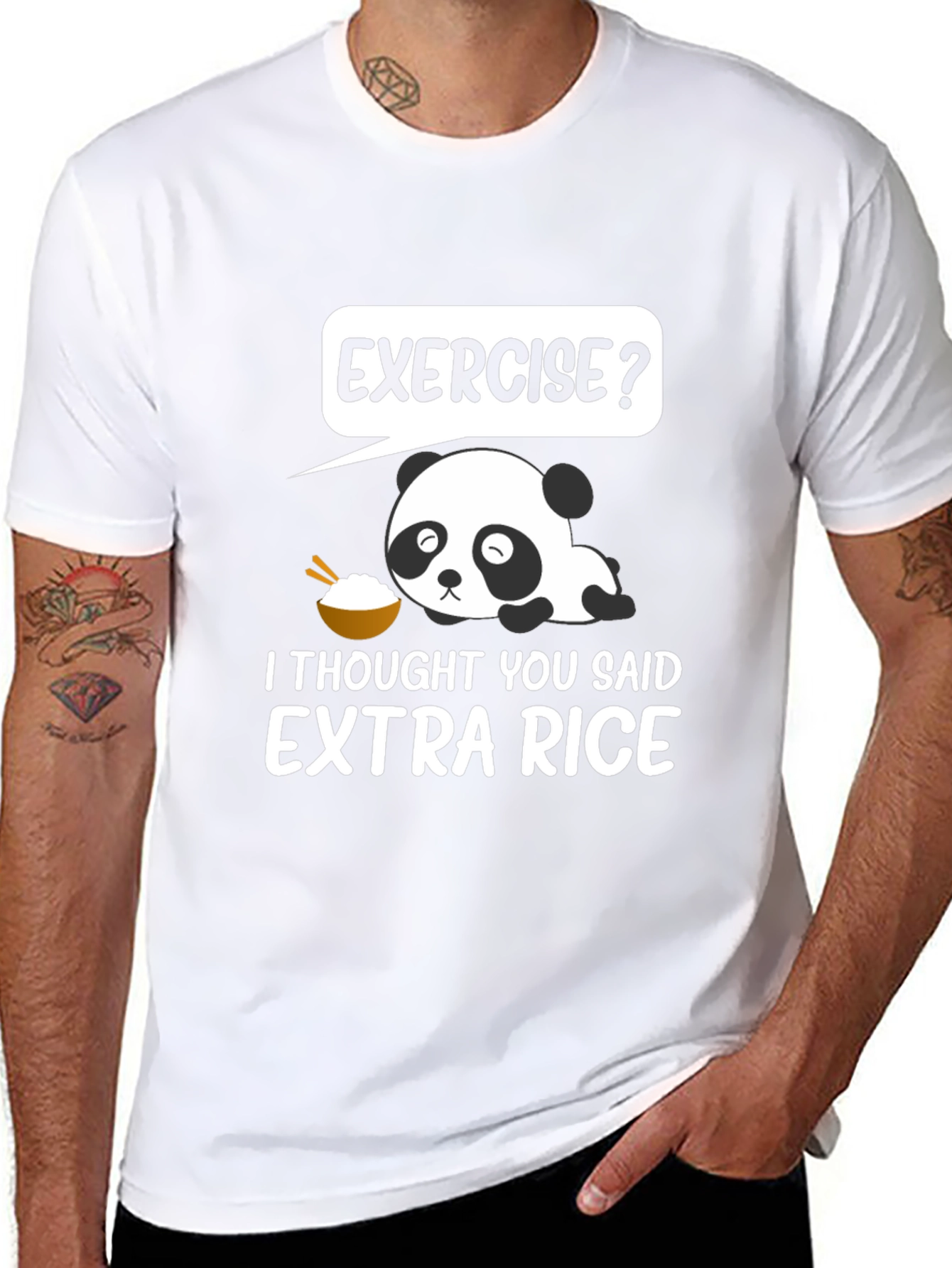 Exercise? Extra Rice Panda Graphic T-Shirt