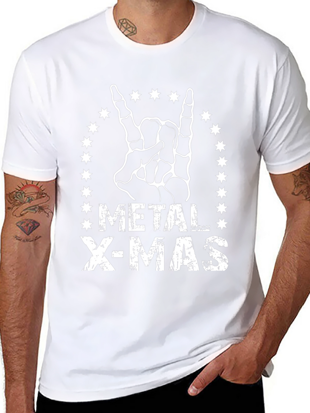Metal X-Mas T-Shirt - Rock Hand Skeleton Graphic