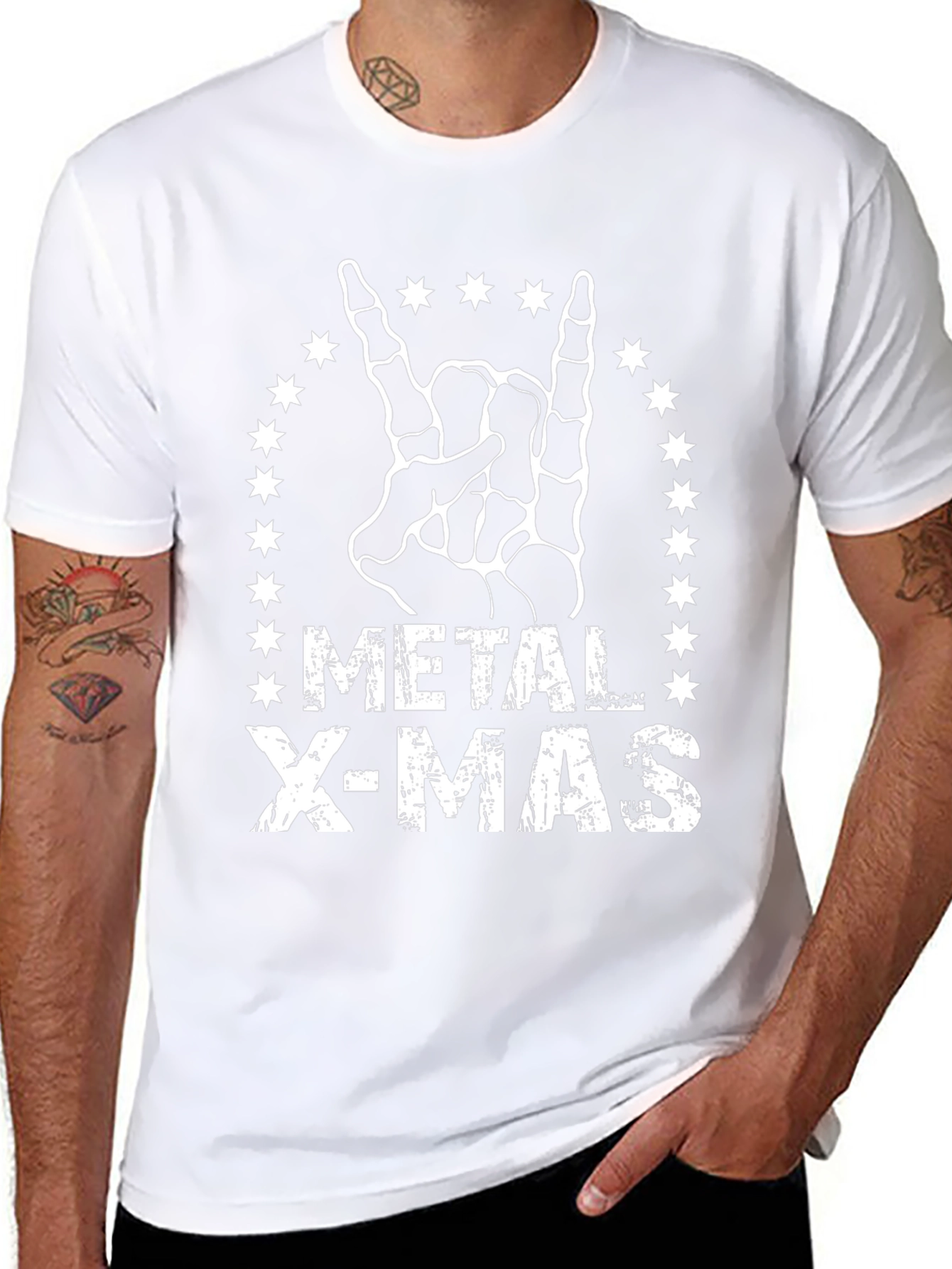 Metal X-Mas T-Shirt - Rock Hand Skeleton Graphic