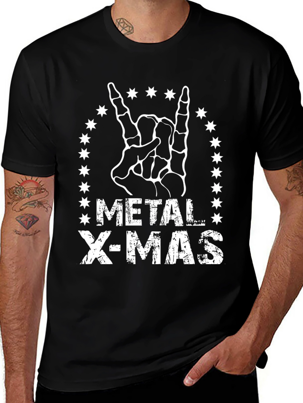 Metal X-Mas T-Shirt - Rock Hand Skeleton Graphic