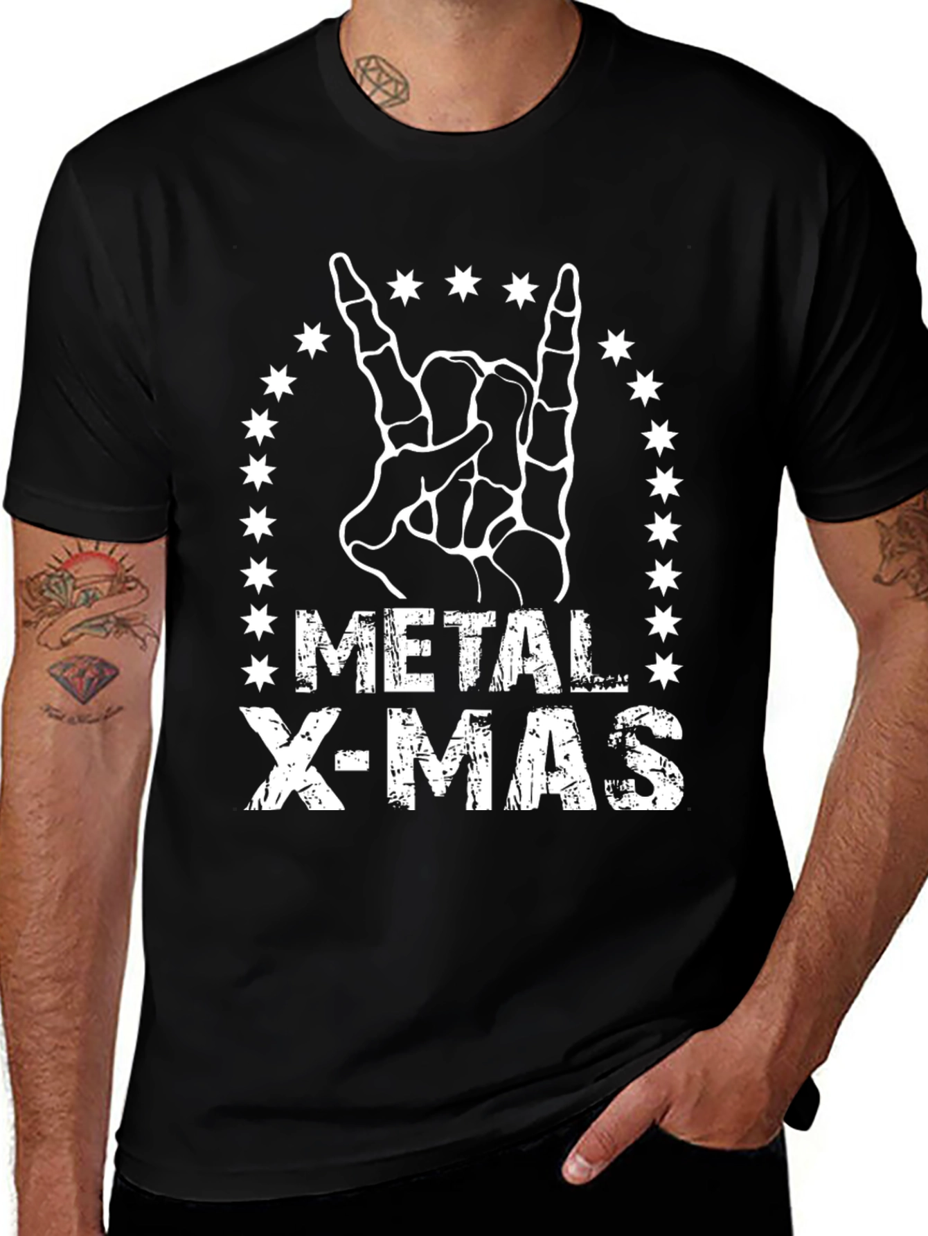 Metal X-Mas T-Shirt - Rock Hand Skeleton Graphic