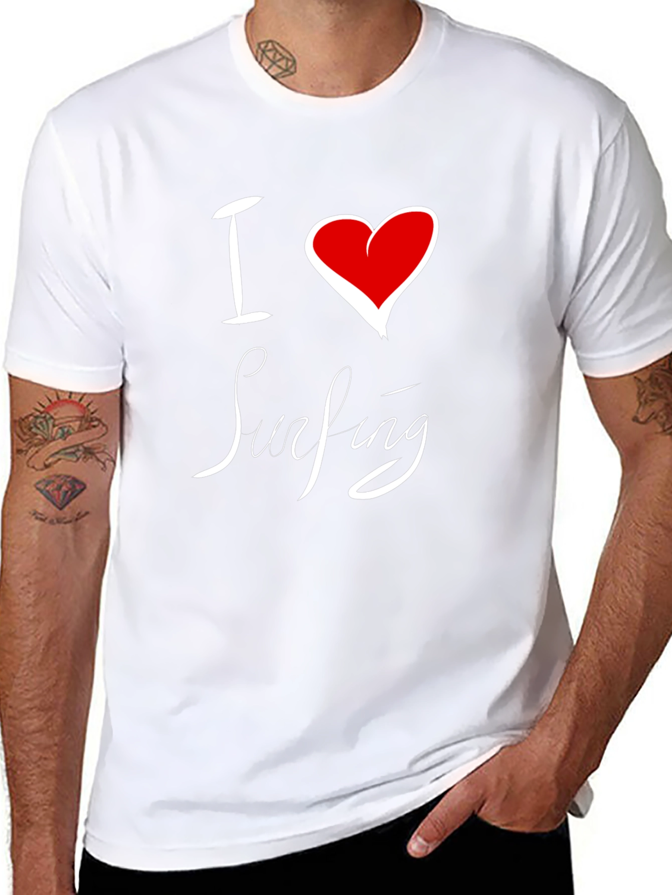 I Love Surfing Black Cotton Tee