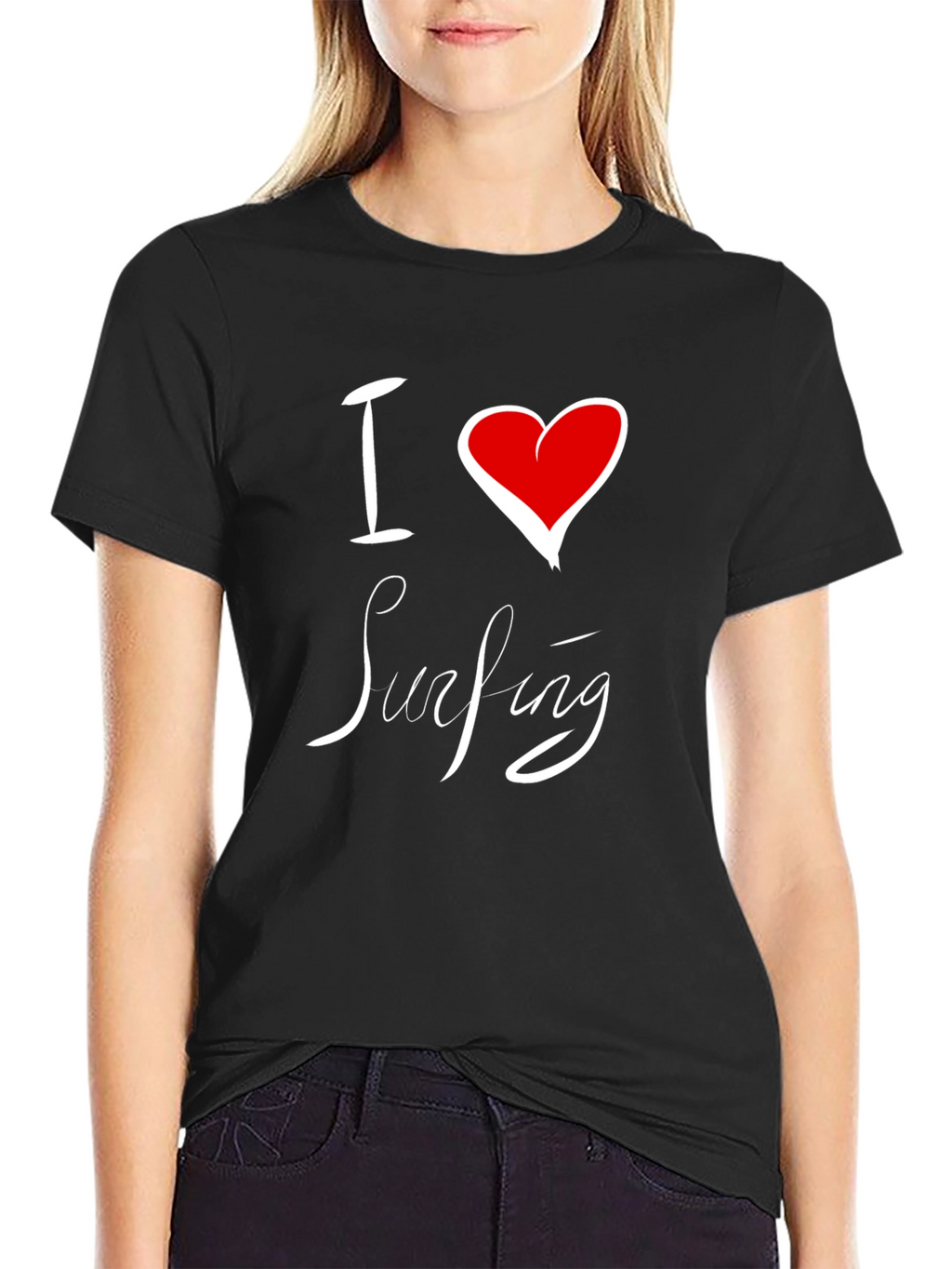I Love Surfing Black Cotton Tee
