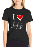 I Love Surfing Black Cotton Tee