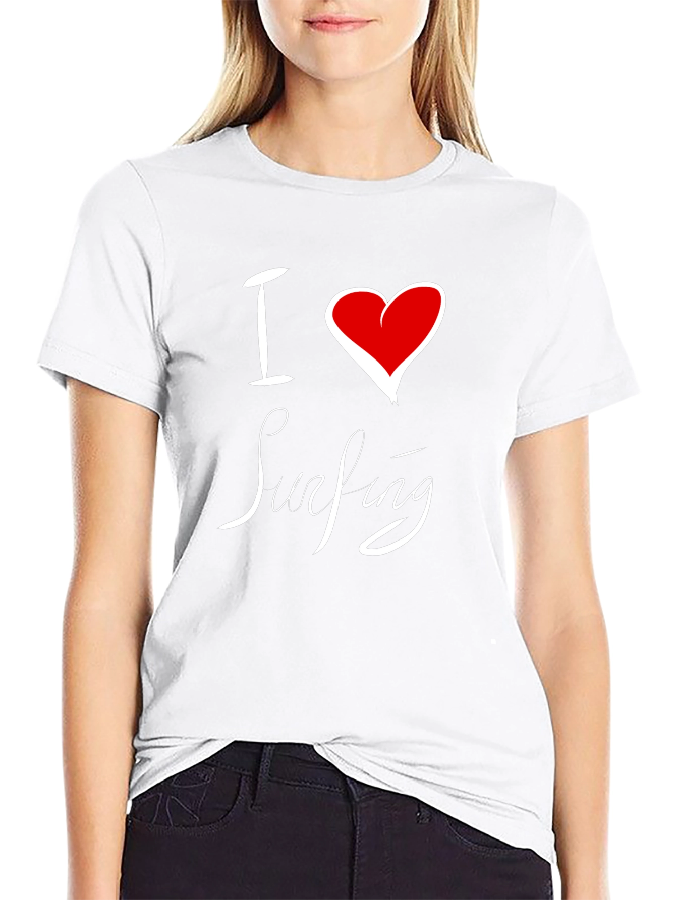 I Love Surfing Black Cotton Tee