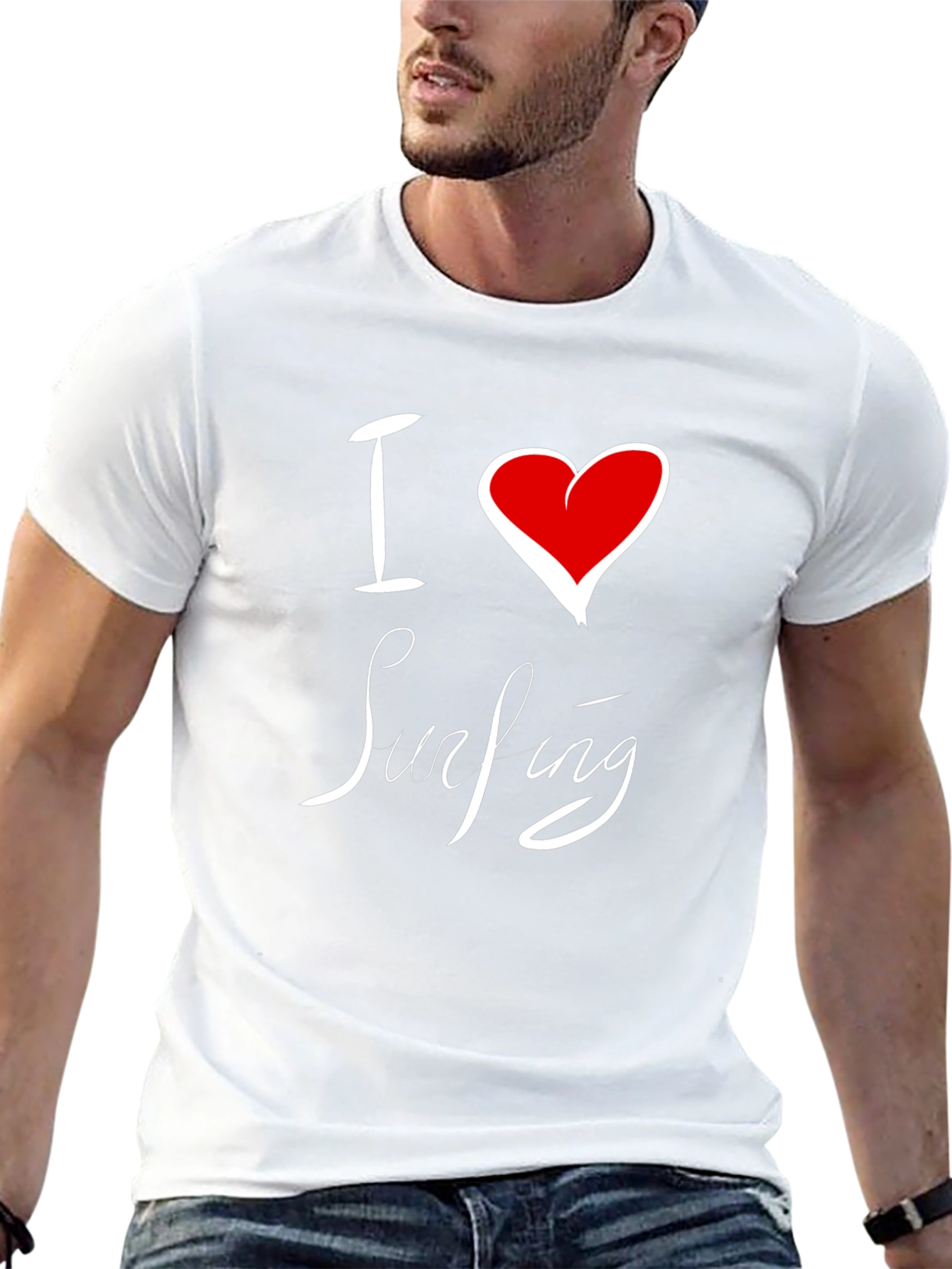 I Love Surfing Black Cotton Tee