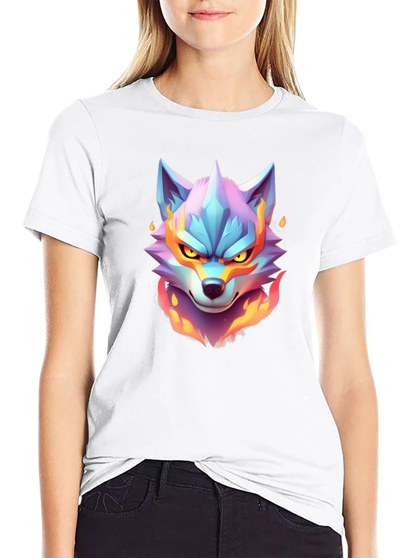 Fiery Wolf Graphic Tee - Cool Animal Design