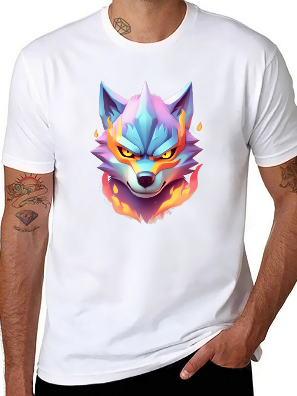 Fiery Wolf Graphic Tee - Cool Animal Design