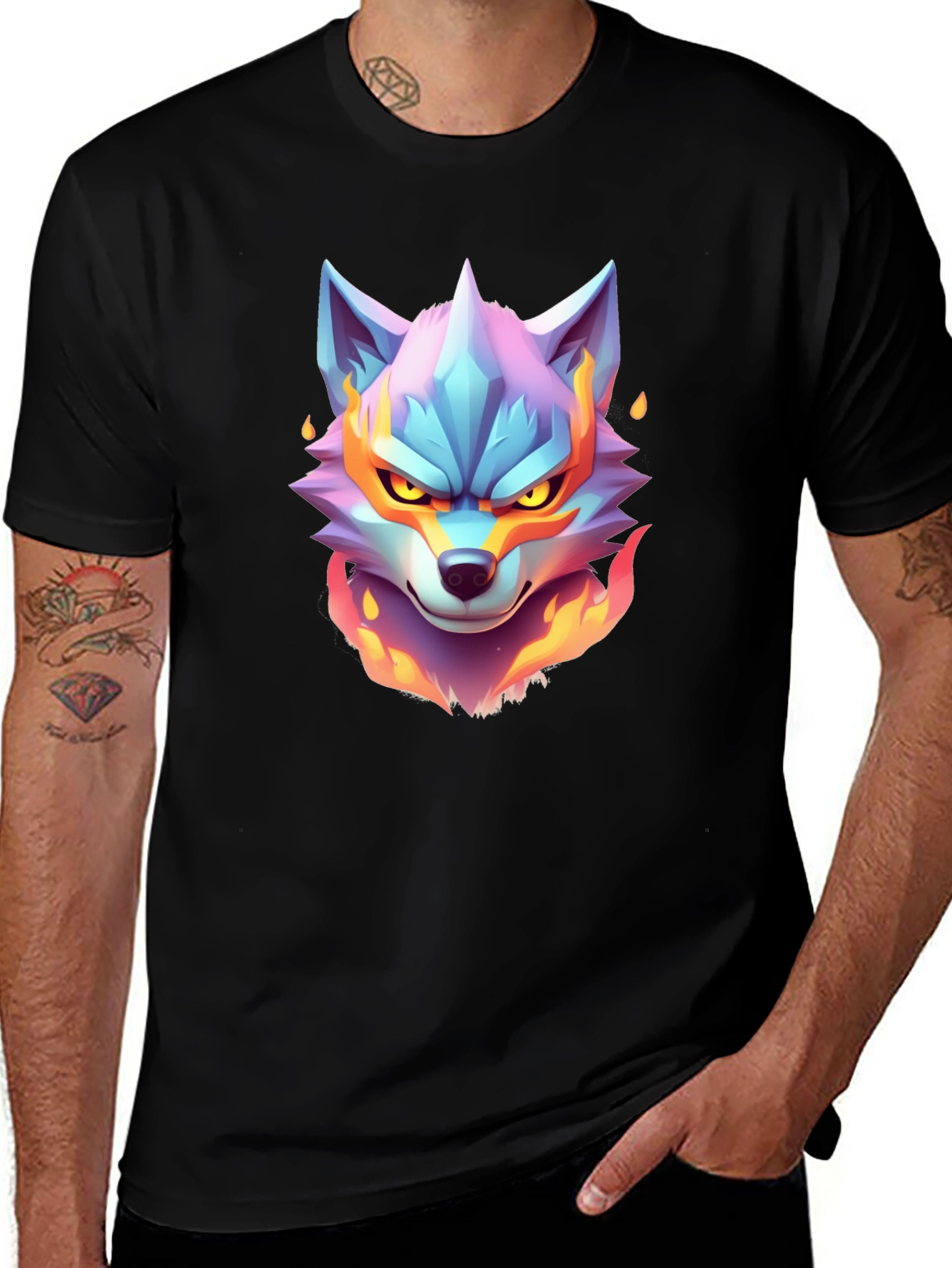 Fiery Wolf Graphic Tee - Cool Animal Design