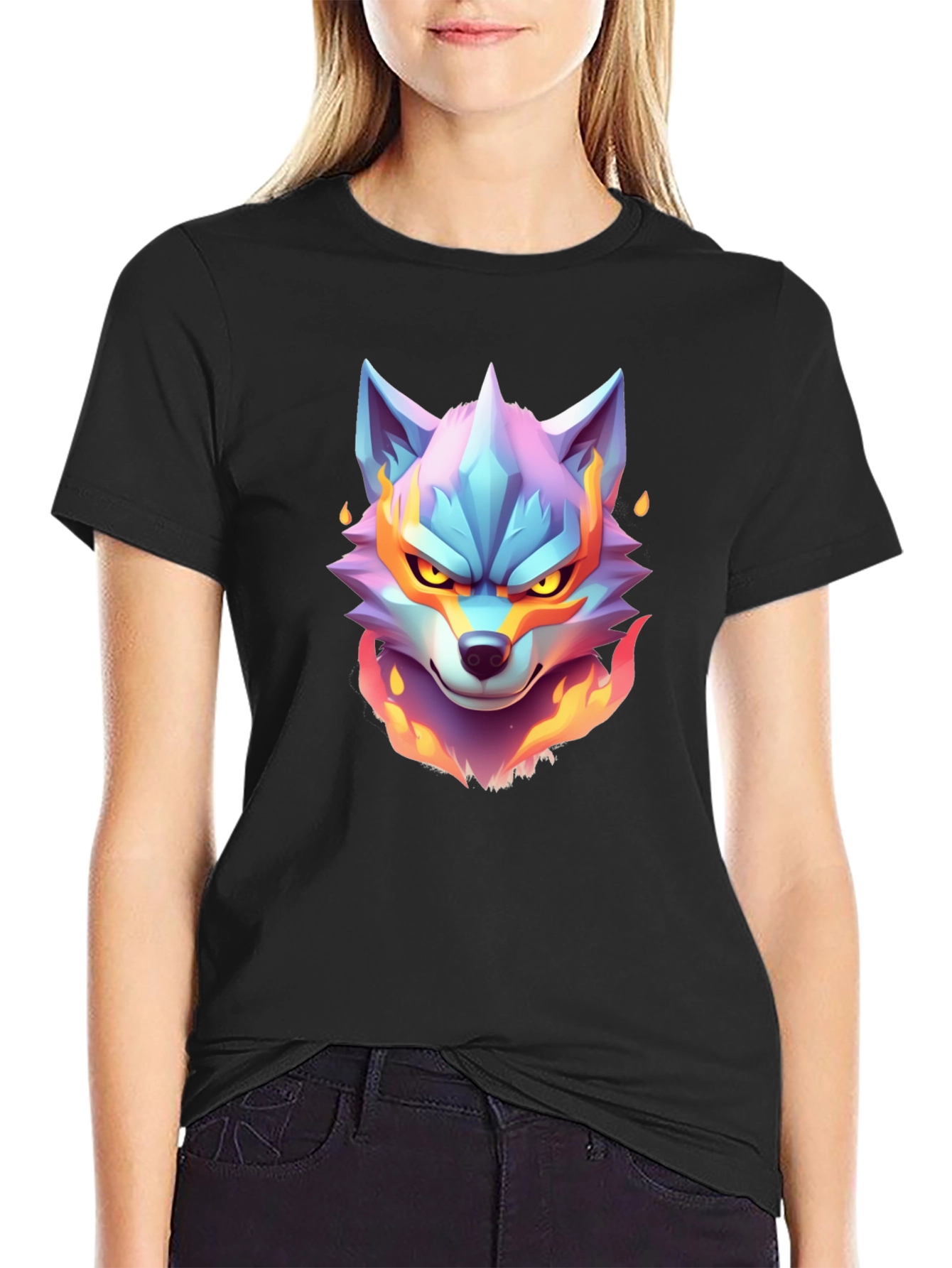 Fiery Wolf Graphic Tee - Cool Animal Design
