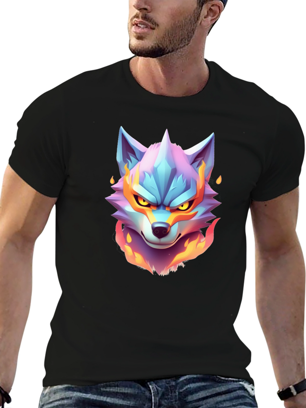 Fiery Wolf Graphic Tee - Cool Animal Design