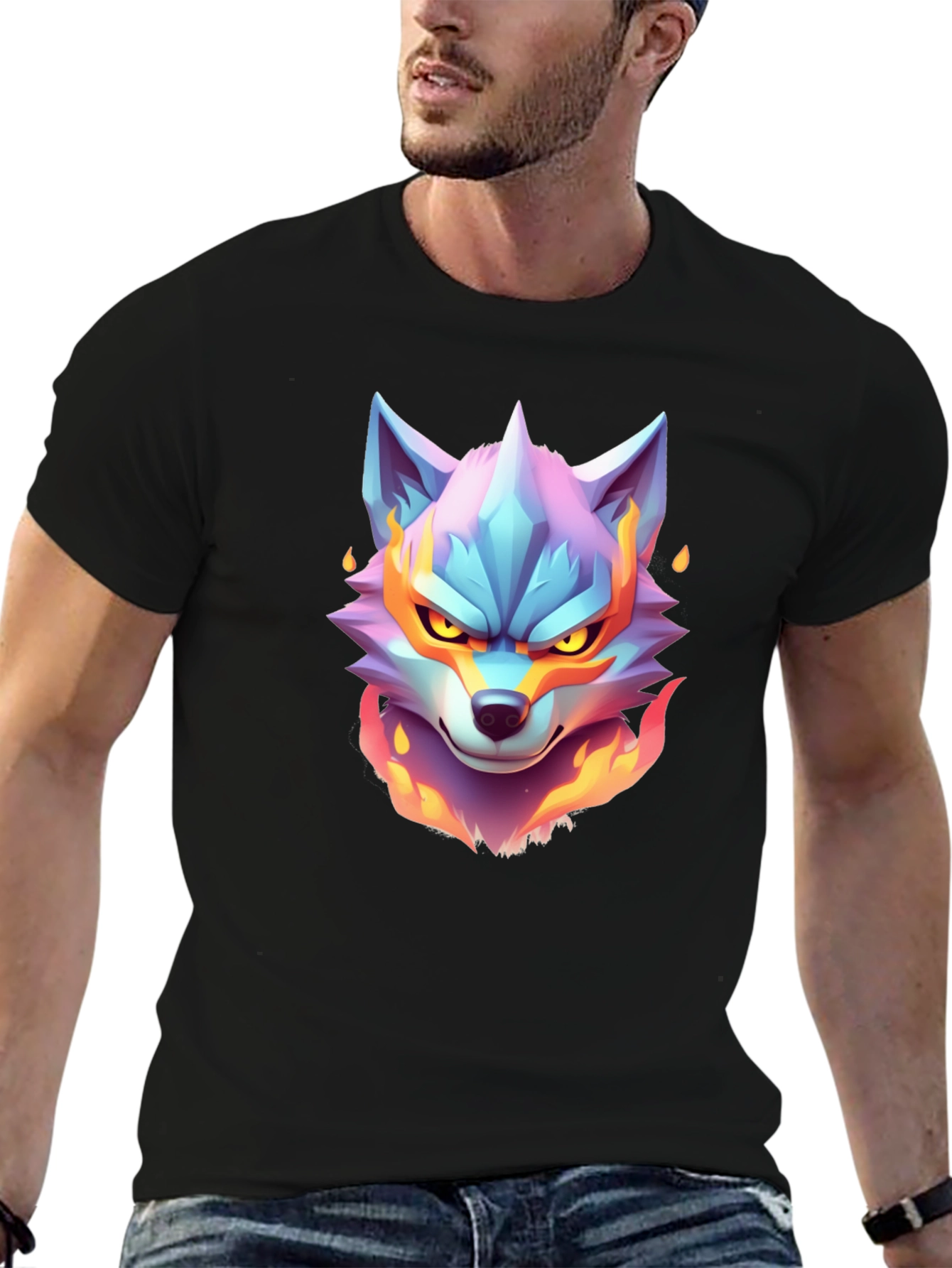 Fiery Wolf Graphic Tee - Cool Animal Design
