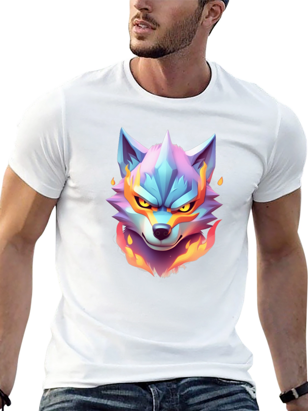 Fiery Wolf Graphic Tee - Cool Animal Design