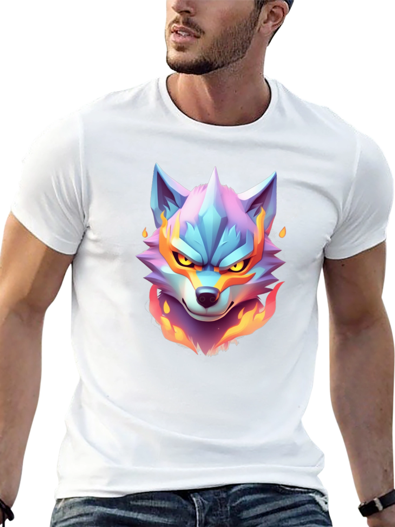 Fiery Wolf Graphic Tee - Cool Animal Design