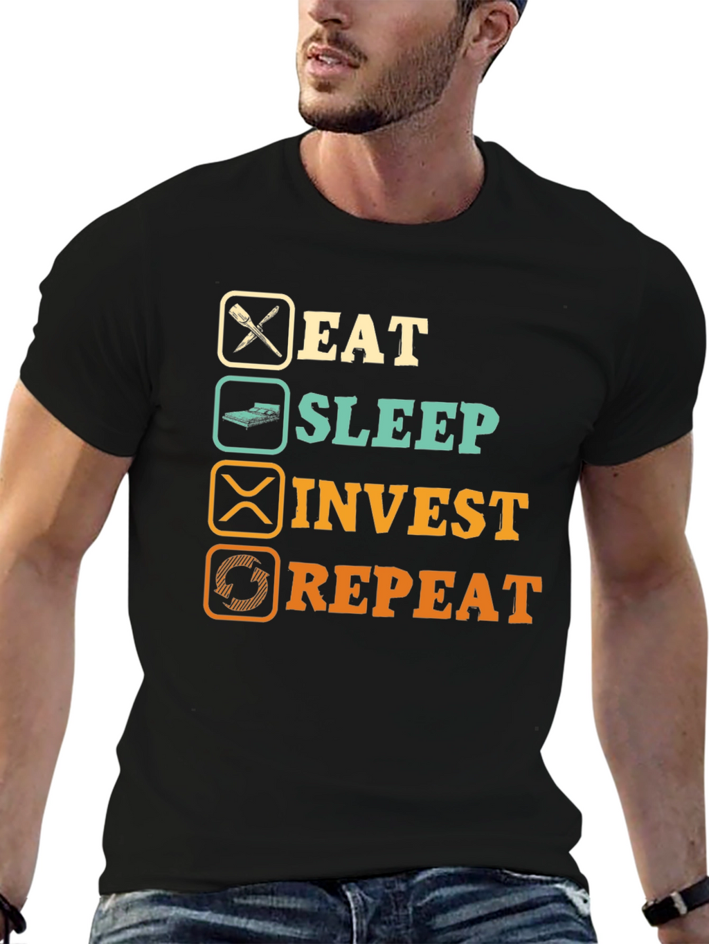Eat Sleep Invest Repeat Graphic T-Shirt