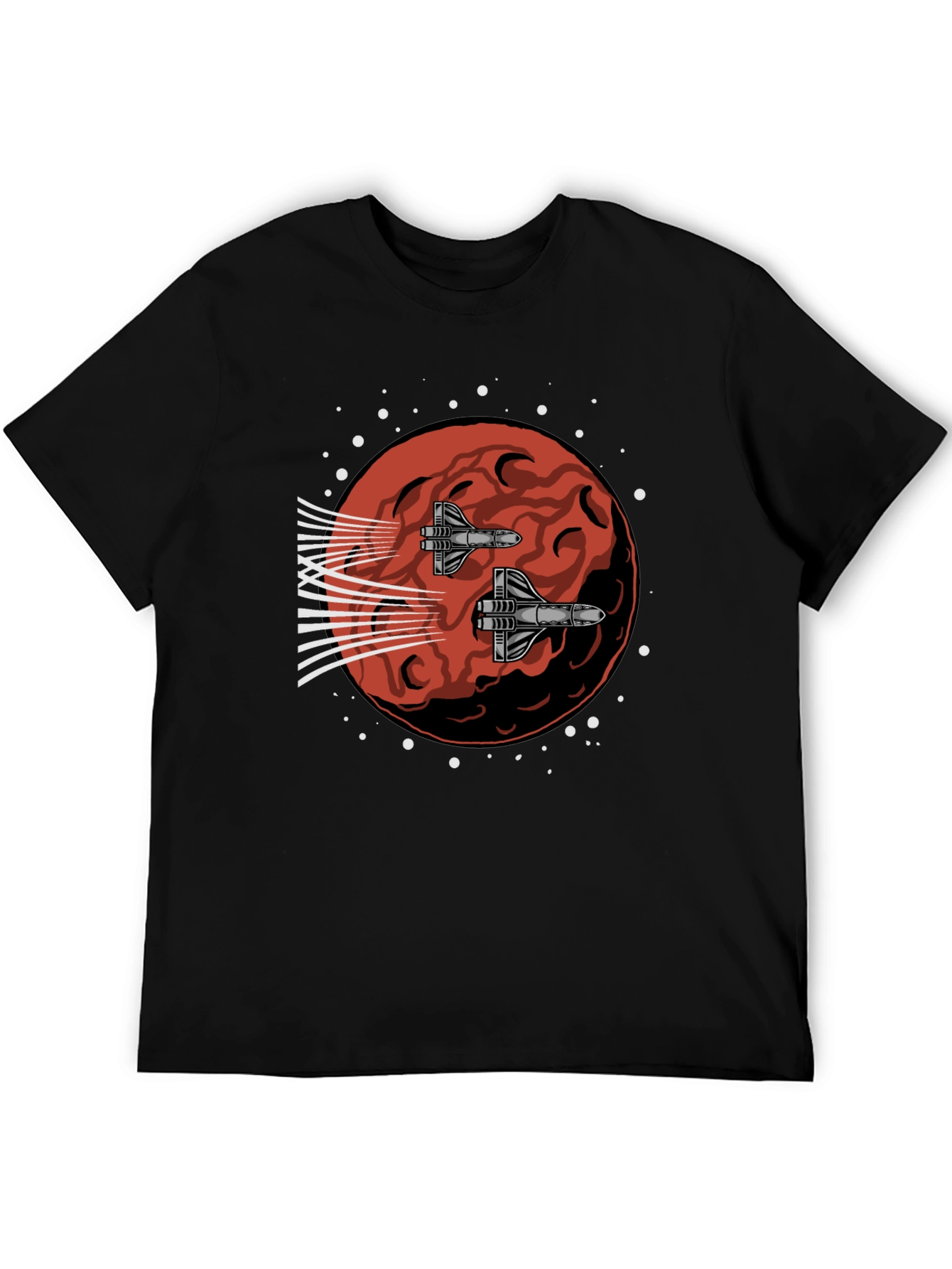 Sci-Fi Spaceship Mars Graphic Tee - Black